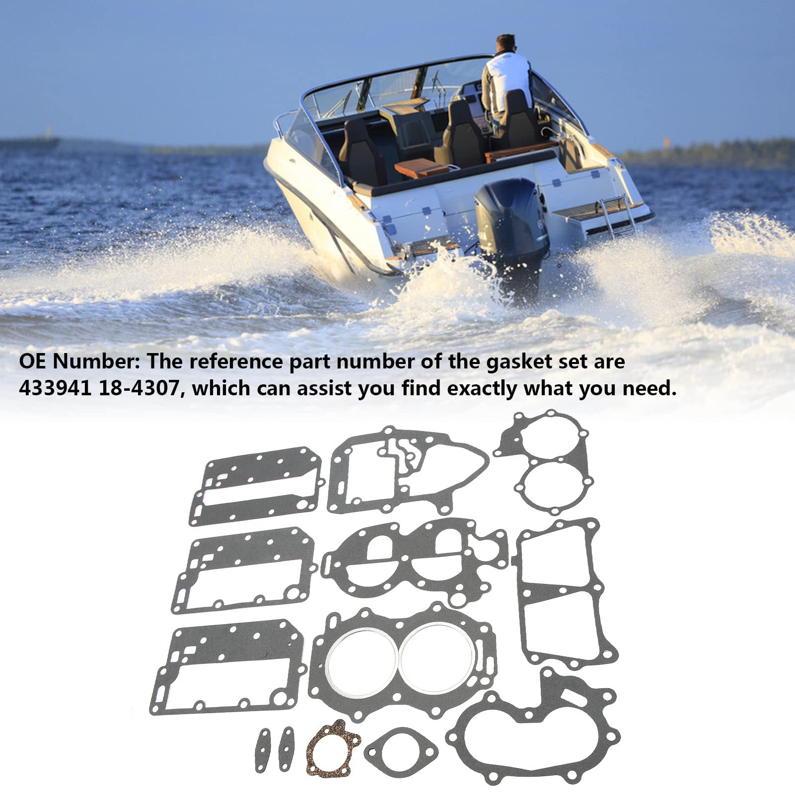 EBTOOLS Set Guarnizioni Kit Motore Set Guarnizioni Testata Motore 433941 Prestazioni Stabili per Johnson Evinrude 25hp 35hp 2cyl X‑Ref