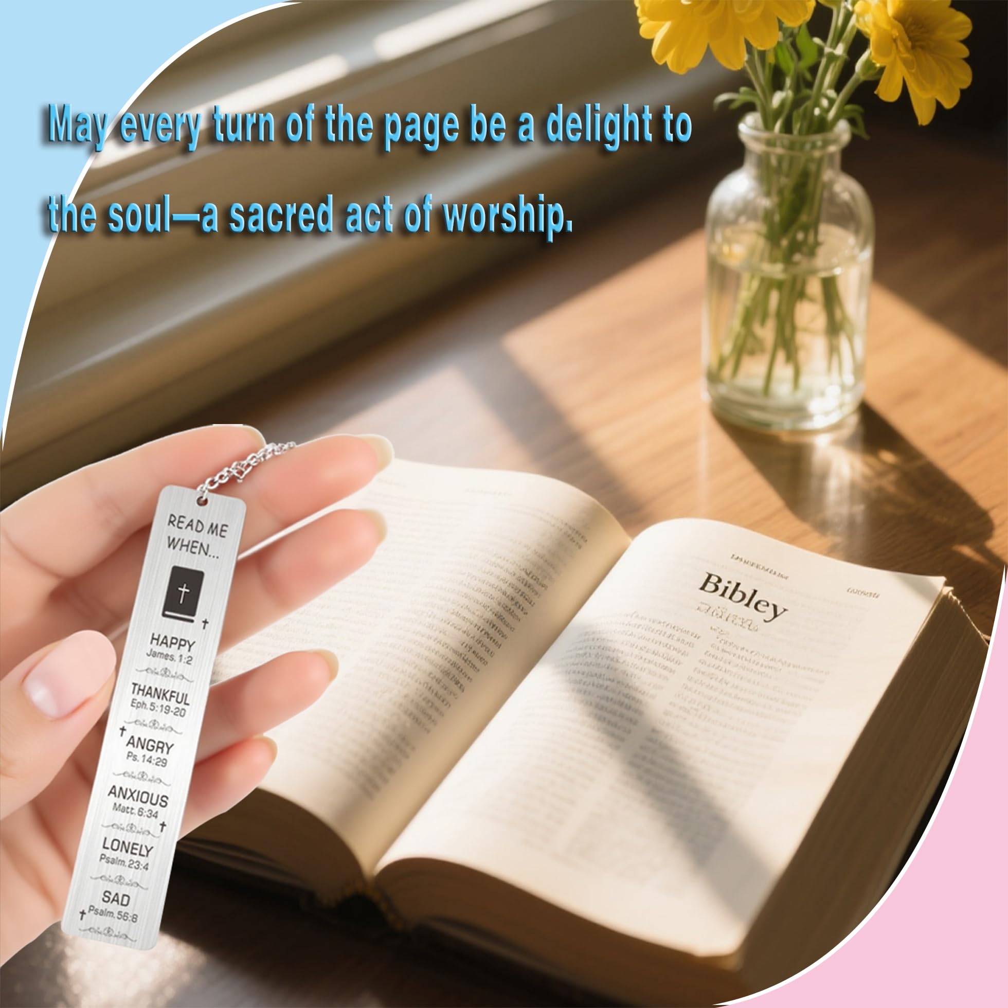 Men's Bible Bookmarks Gift Set – Black Wood Box, Blue Genuine Leather & Silver Metal, Engraved Verses & Mood Guide, Permanently Etched, for Elder, Teacher, Colleague, Brother