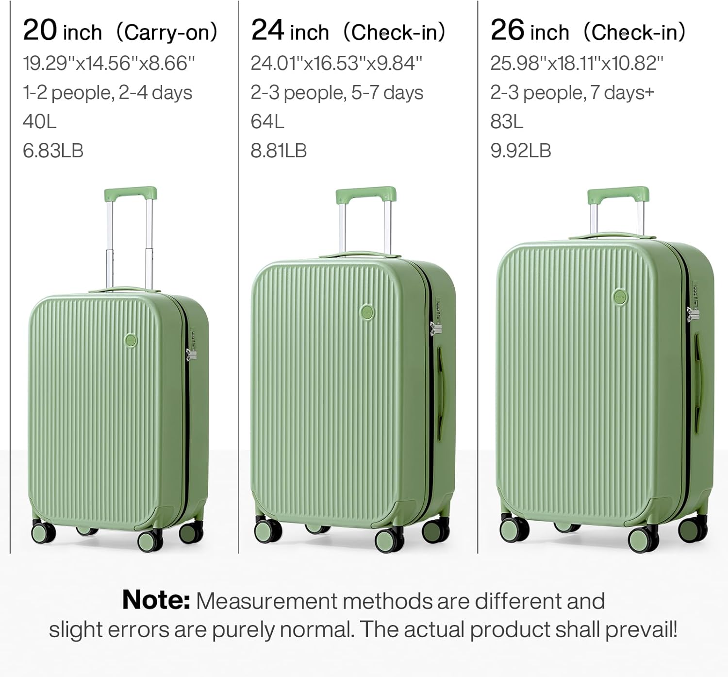 mixi 26 Inch Large Checked Luggage PC Hardshell Suitcases with Wheels for Travel Woman Men, Avocado Green
