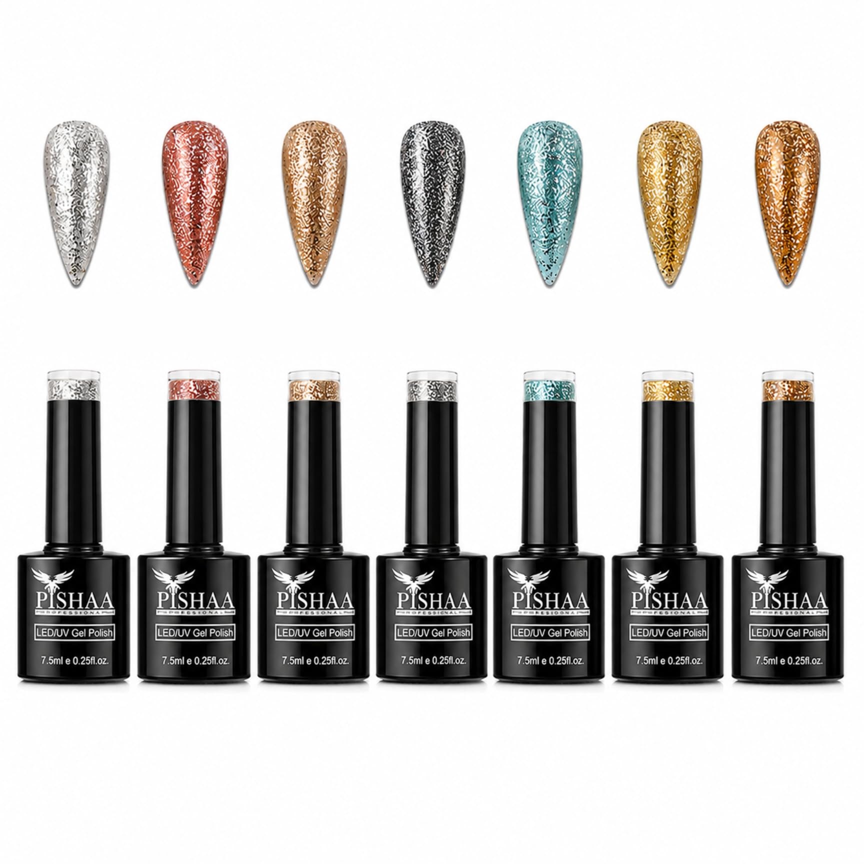 Platinum Glitter UV/LED Gel Nail Polish Combo Set of 7 | Glitter Gel Nail Polish | Soak Off UV LED Gel | Long-Lasting High Shine | Nail Art Collection | Series 26-32 | 7.5ml-image-24