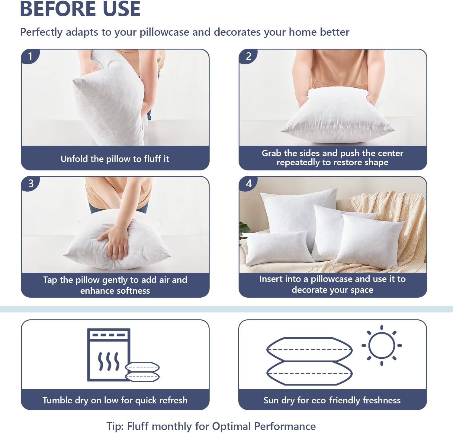 Glaciman 18x18 Premium Feather Throw Pillow Inserts (Pack of 2) - Soft Fluffy Decorative Pillow for Sofa, Bed, Couch - Feather and Down Square Euro Pillows