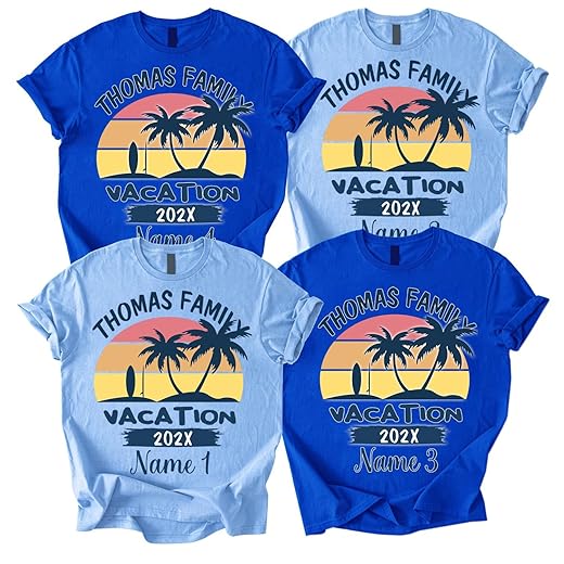 DT POD Family Vacation T Shirts Personalized with Family Name, Family Cruise Shirts Beach Summer Vacation Shirt