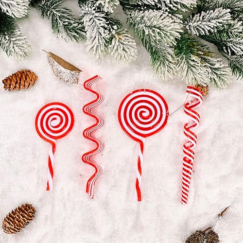 Miniatura 6 de ABOOFAN Decoraciones de árbol de Navidad de bastón de caramelo, 6 piezas de adornos de piruleta de Navidad, colgante de caramelo rojo y blanco,