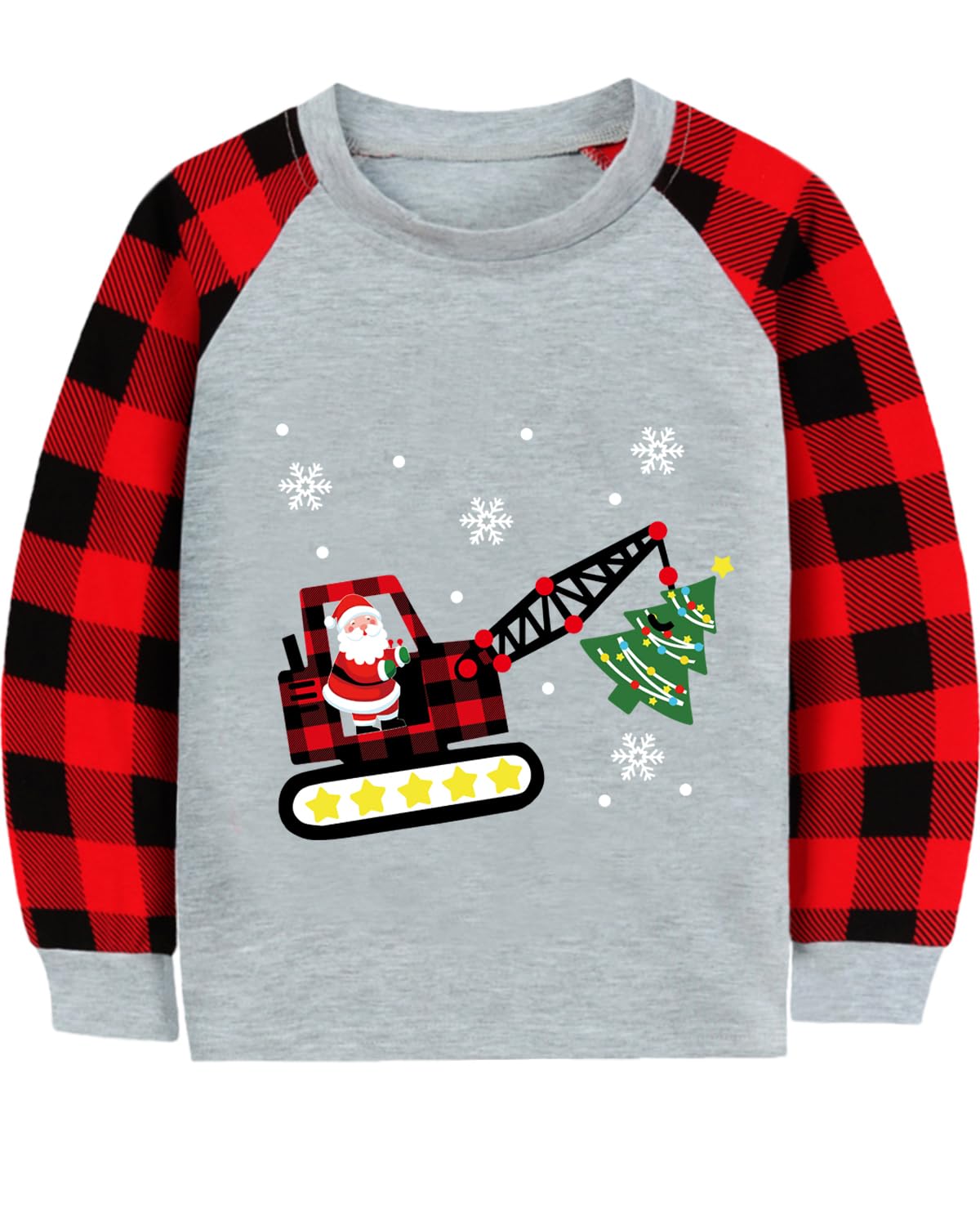 Christmas Shirt for Toddler Boys Santa Dino Reindeer Buffalo Red Plaid Long Sleeve Tshirt Tops for Kids 2-7 Years