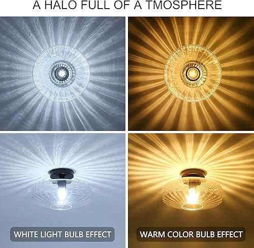 Miniatura 6 de Lámpara de techo semiempotrada, 11.8 pulgadas, luces de techo vintage de vidrio transparente, 1 luz de mediados de siglo, moderna lámpara para