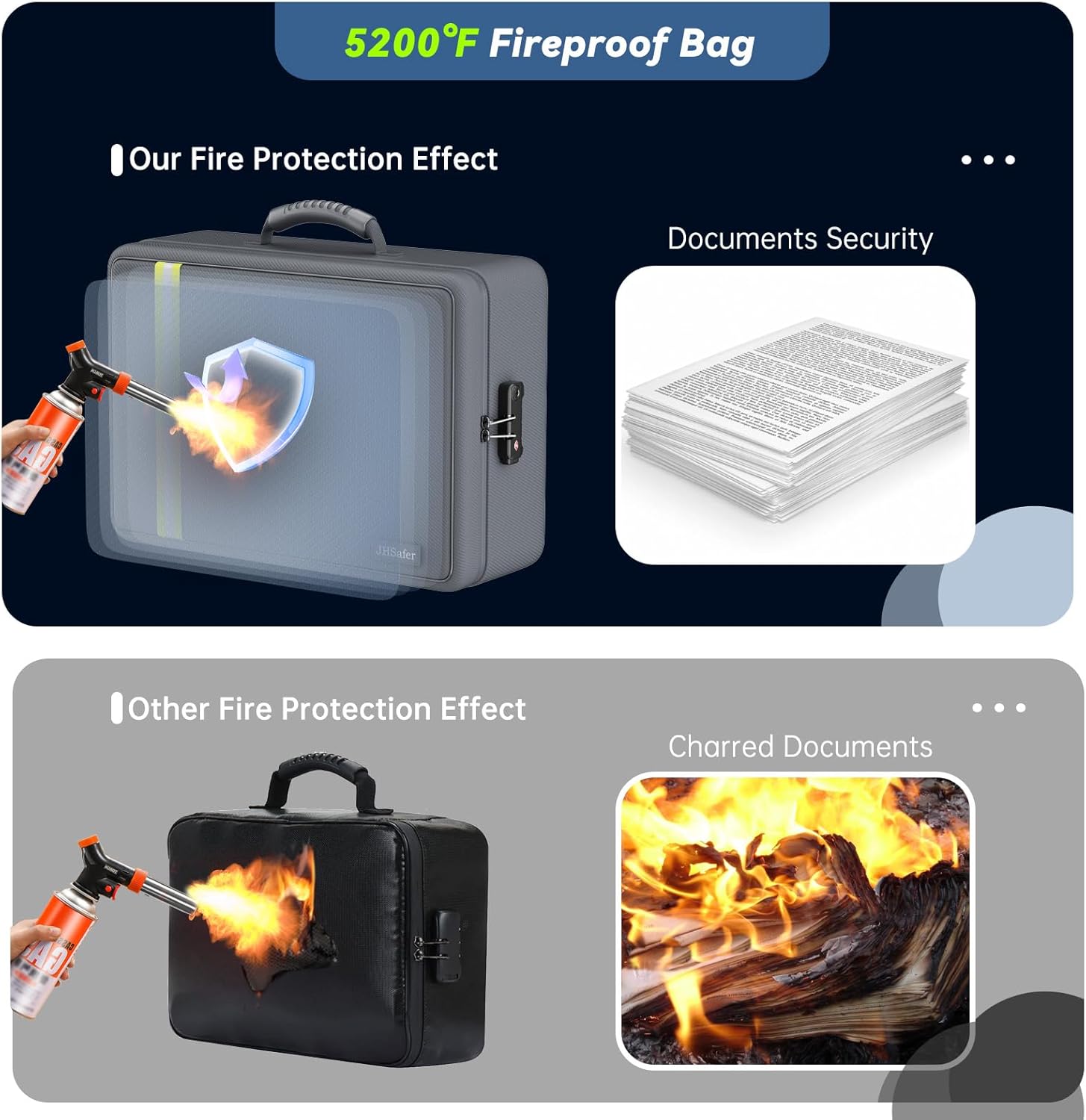 Fireproof Document Bag, Insulated Large Document Box with Lock, Important Document Organizer with Waterproof Zipper, Portable Soft Home Travel Office Safe Storage with 13 Accordion File Folder,Gray