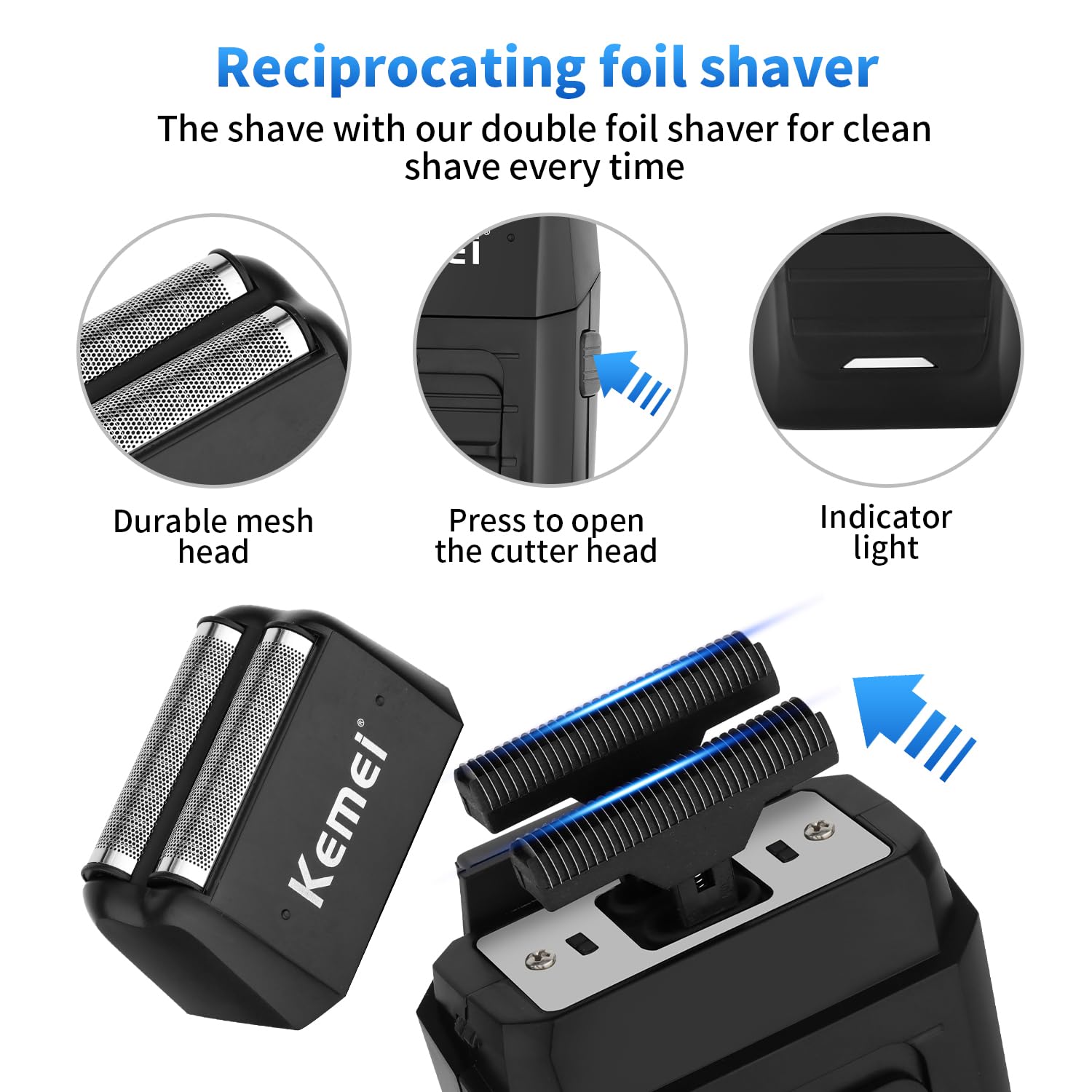 KEMEI Professional Hair Clippers for Men, Cordless Barber Clipper Beard Trimmer Foil Shaver Nose Eyebrow Ear Trimmer Set, USB Charging Complete Electric Hair Cutting Grooming Kit with 11 Guide Combs - Image 4