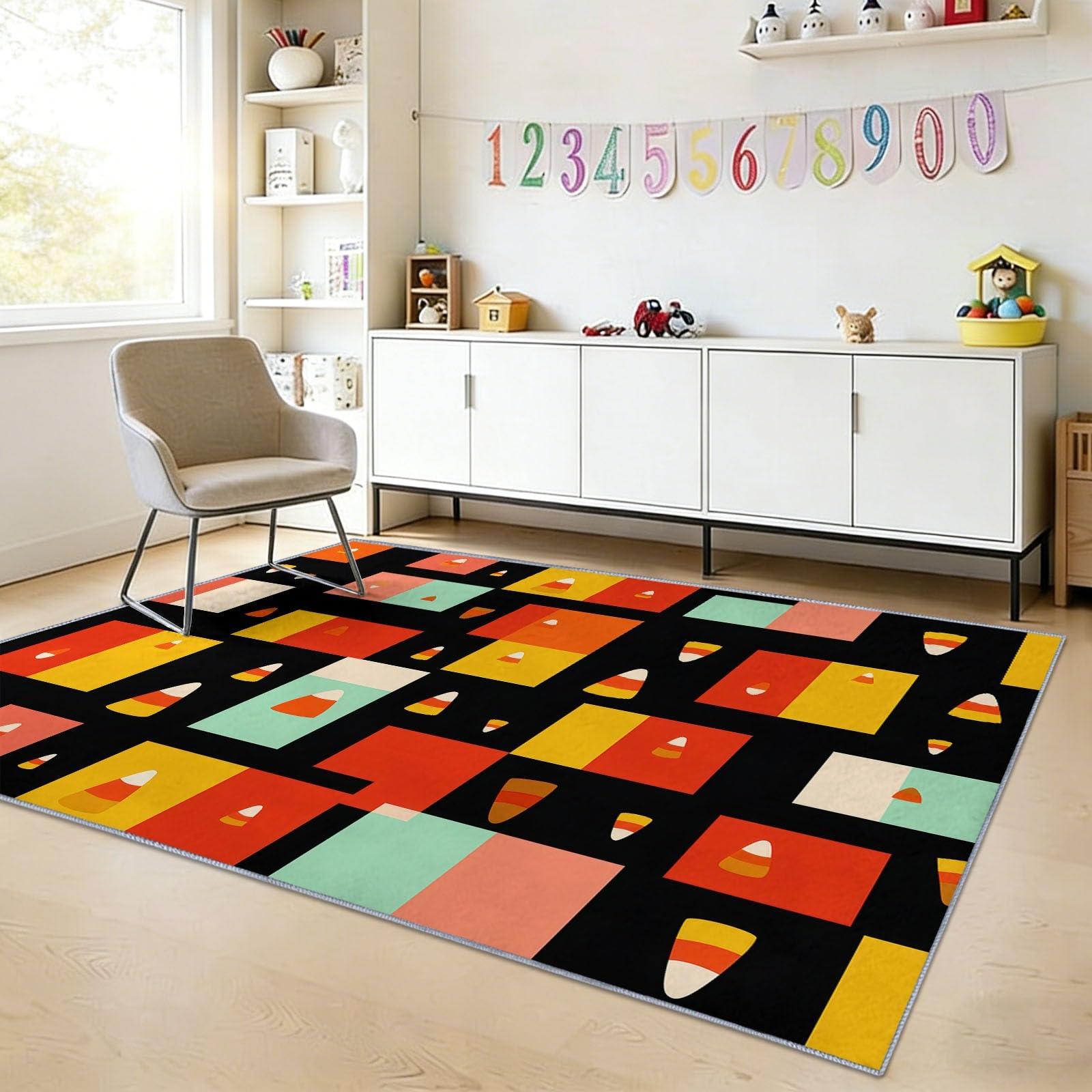 Dywan do salonu nadający się do prania 100 x 160 cm Kolorowe klocki cukierków kukurydzianych, geometryczny miękki i antypoślizgowy dywan do sypialni - wewnętrzny dywan z krótkim włosiem do pokoju