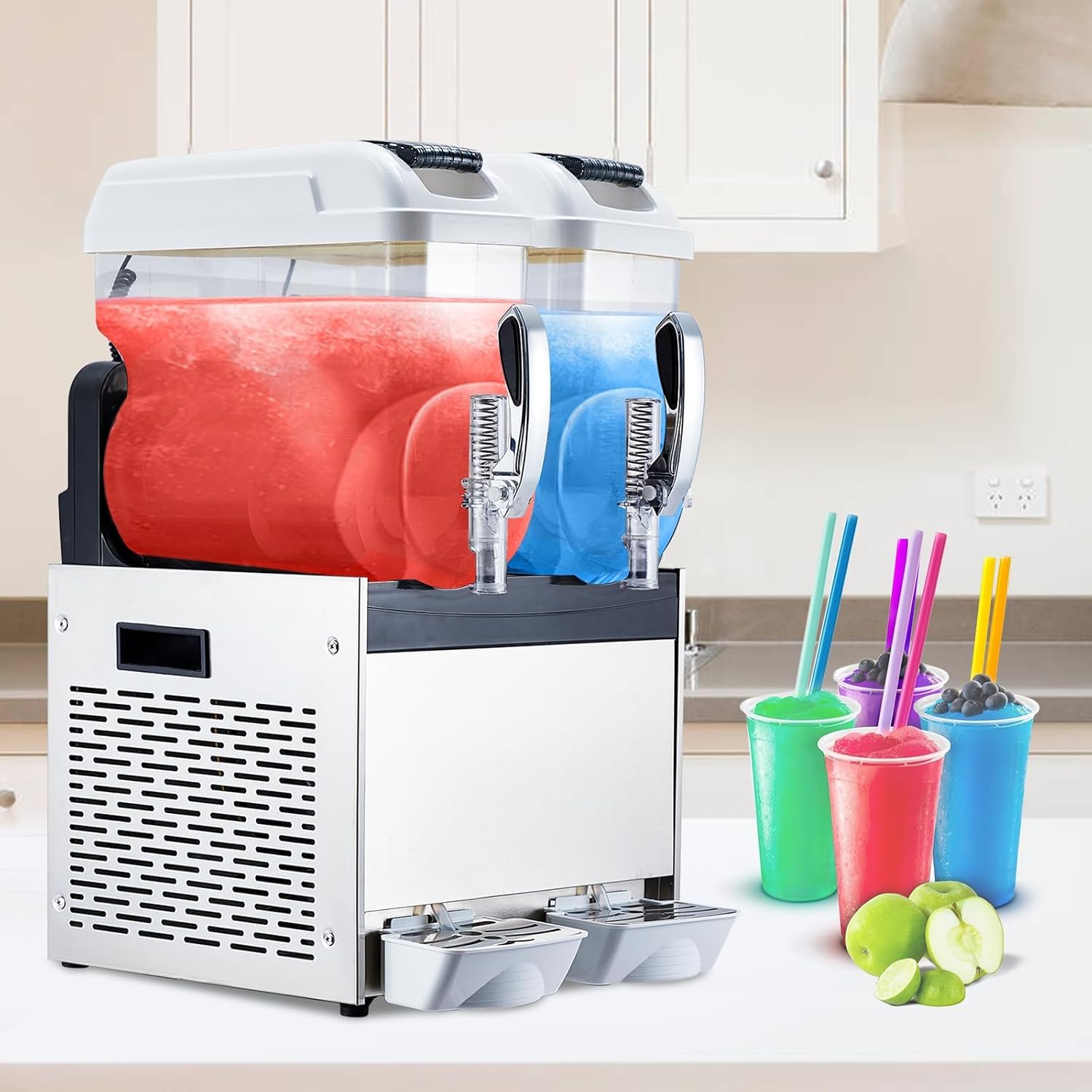 Commercial Slushy Machine Frozen Drink Machine, Double Tank 12l 700w Stainless Steel, Margarita Wine Slush Smoothies Maker for Restaurant Bar Party