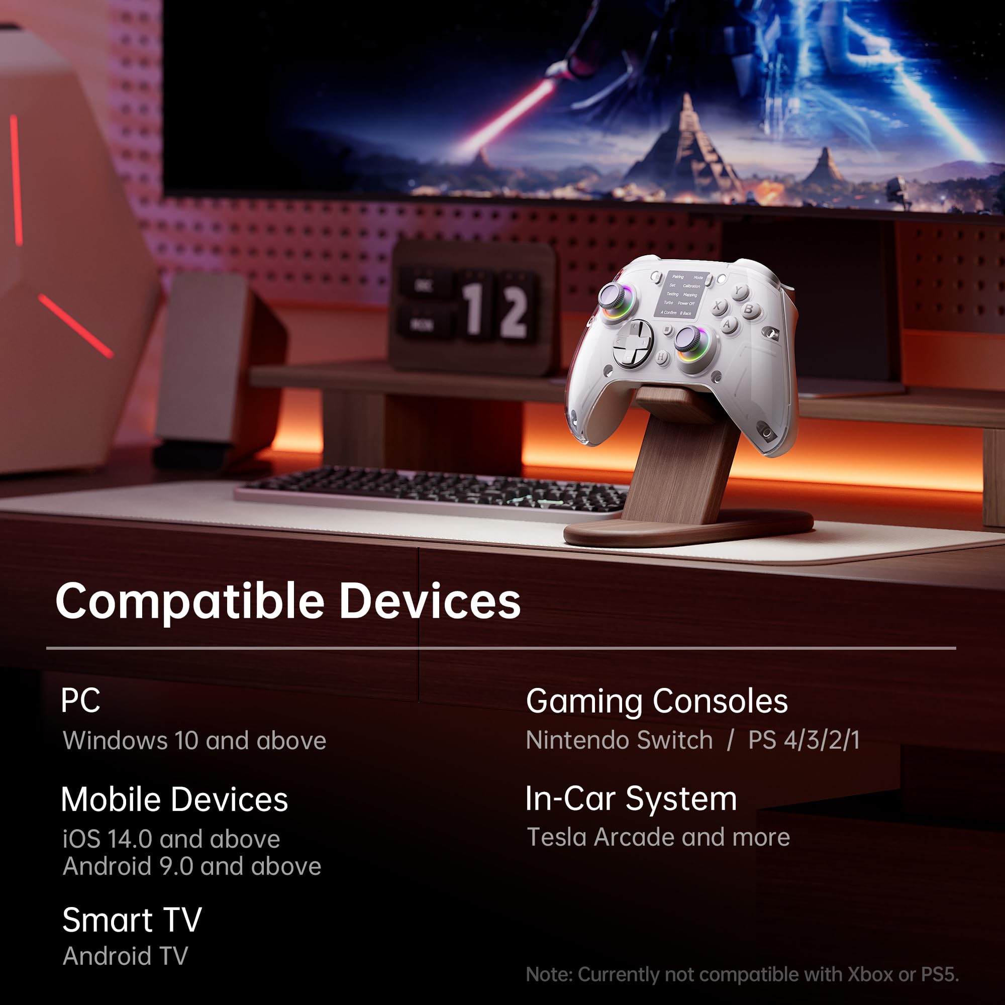 GUSGU G7 Wireless Gaming Controller with Interactive Screen, 1000Hz Polling Rate, Hall Joysticks & Triggers, 4 Programmable Buttons, Compatible with PC, Switch, PS4, iOS, Android, Gray