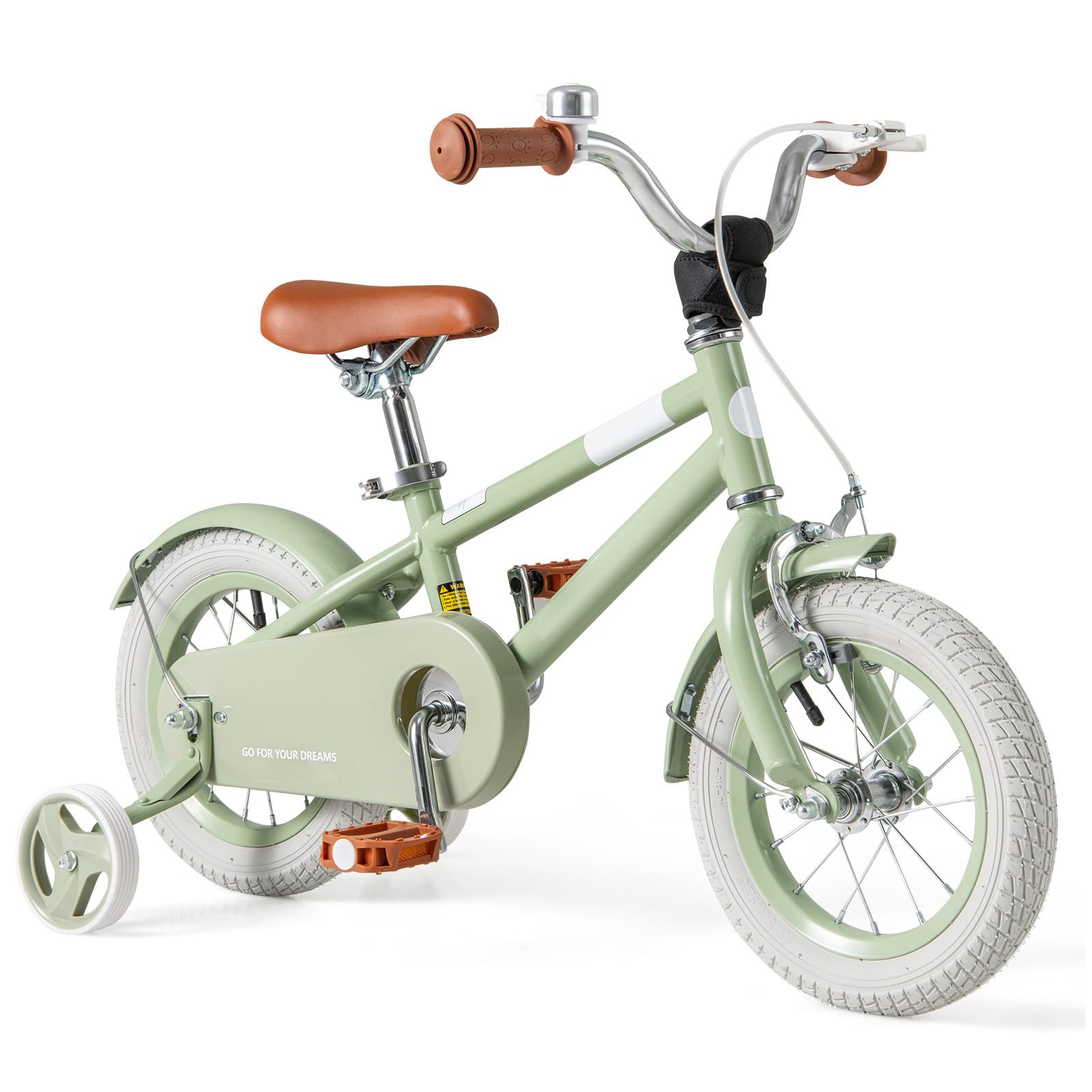 BABY JOY Kids Bike, 12 Inch Sport Style Children's Bicycle with Vivid Color, Training Wheels, Adjustable Handlebar & Saddle, Handbrake & Coaster Brake, Boys Girls Bike for 3-4 Years Old (Lawngreen)