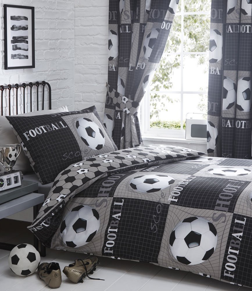 Kids Club SINGLE Duvet Cover Set Football Themed Single Bedding (Duvet Set + Curtains 66x72)