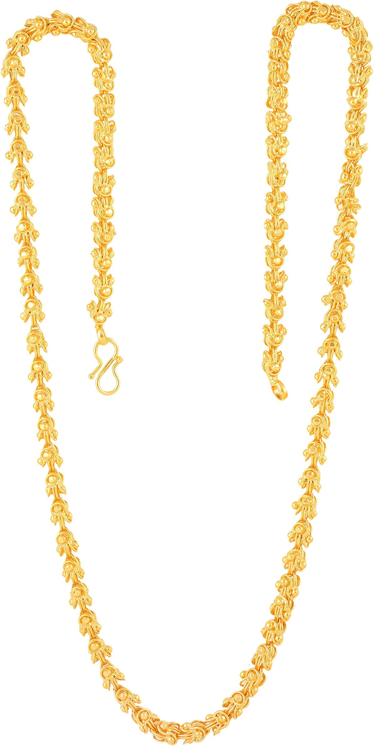 MEENAZFashion Pure Copper Brass South Indian Traditional Long 24 inch one gram Golden Necklace Silver thick big broad Neck Chains micro Gold plated Chain for Men stylish Boys Women girls Boyfriend bf