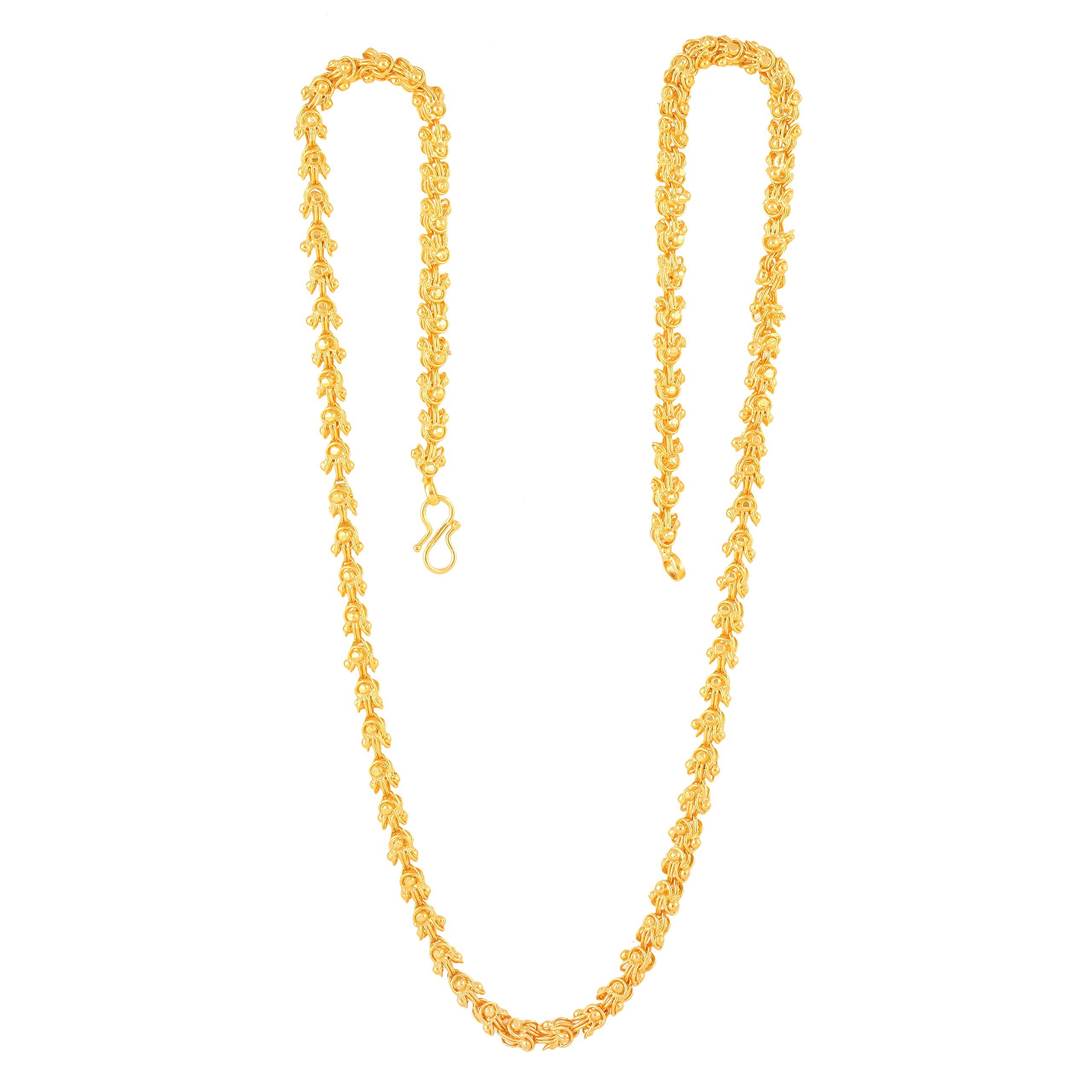 MEENAZFashion Pure Copper Brass South Indian Traditional Long 24 inch one gram Golden Necklace Silver thick big broad Neck Chains micro Gold plated Chain for Men stylish Boys Women girls Boyfriend bf