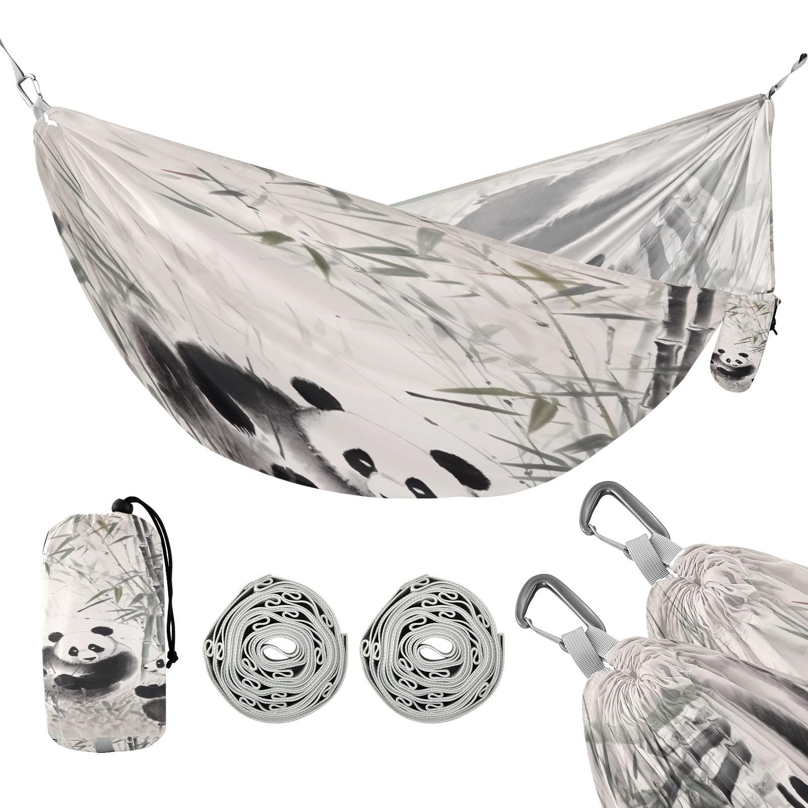 SDMKA Ink Pandas Camping Hammock, 330 lbs with 2 Tree Straps, Carry Bag, Single Portable Hammock for Outdoor/Indoor, Hiking, Beach, Backpacking, Travel