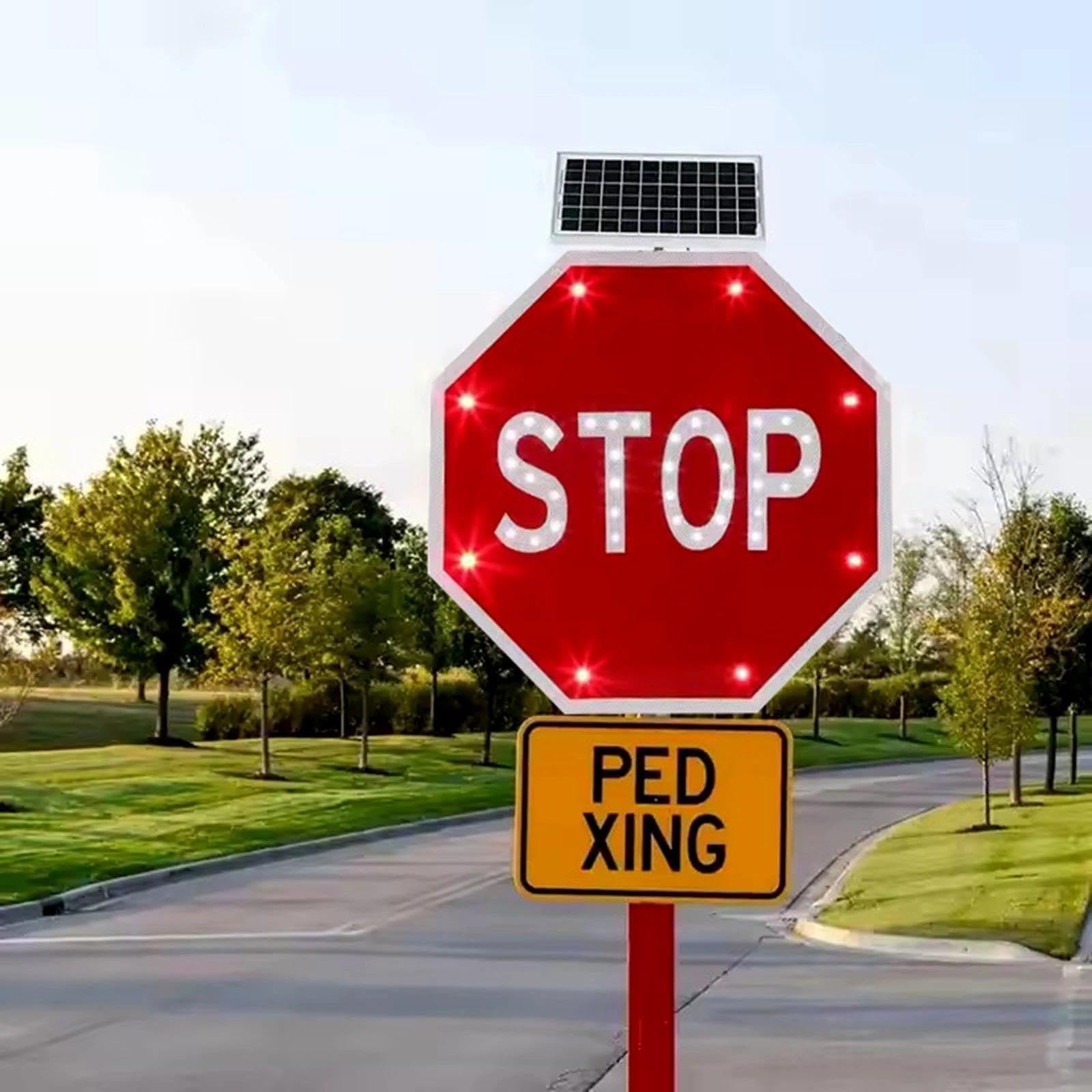 45cm Señal De Stop LED Solar, Señal De Tráfico Reflectante Octogonal Intermitente, Resistente Al Agua IP65, Para Entradas De Vehículos, Cruces Escolares Y Carreteras Rurales(Roja,45cm)