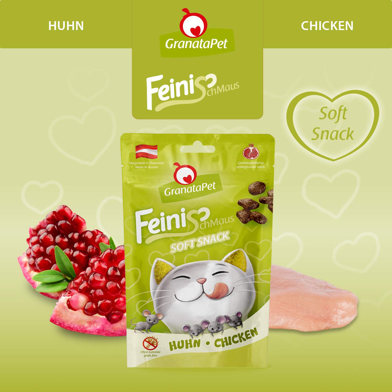 GranataPet FeiniSchmaus Kurczak, 50g | Bez zbóż, Bez dodatku cukru, Miękki przysmak z tauryną, Made in Austria