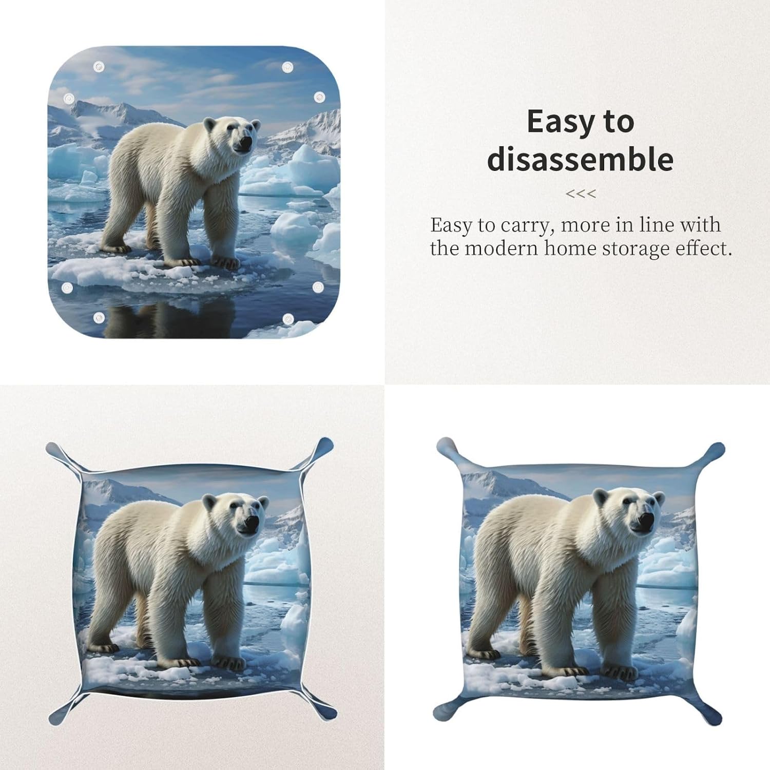 Polar Bear Ice Small Valet Tray Desktop Storage Organizer Pu Leather Catchall Bedside Vanity Tray 9.8x2 Inch Nightstand Caddy Holder for Remote Controller, Keys, Phone image 4
