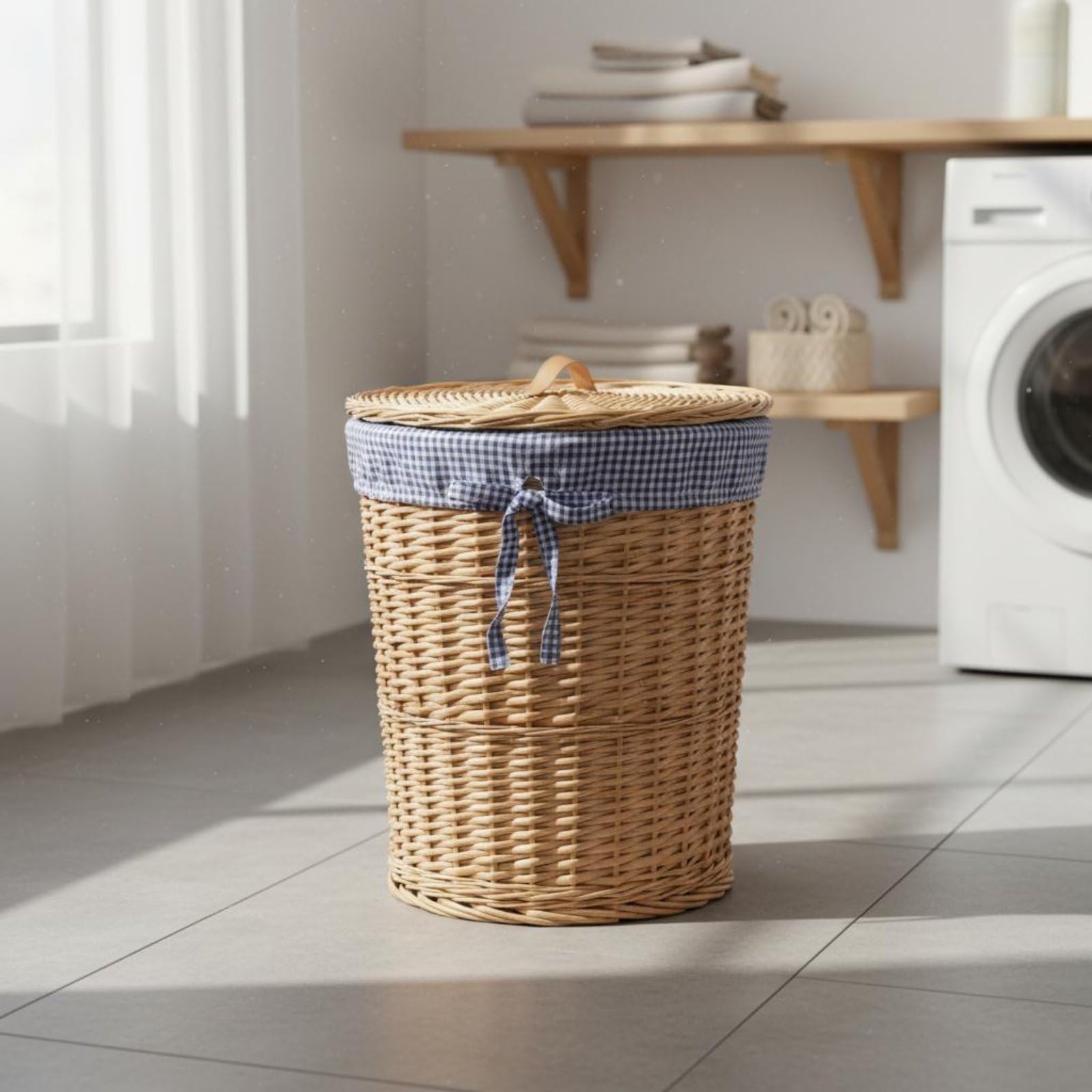 Cesto Portabiancheria Grande Cesto Cesta Vimini Cesto Biancheria Intrecciato con Coperchio E Sacco Interno Lavabile per Settimana di Bucato Ordinata, Medio, Con Piccoli Fiori Bianchi