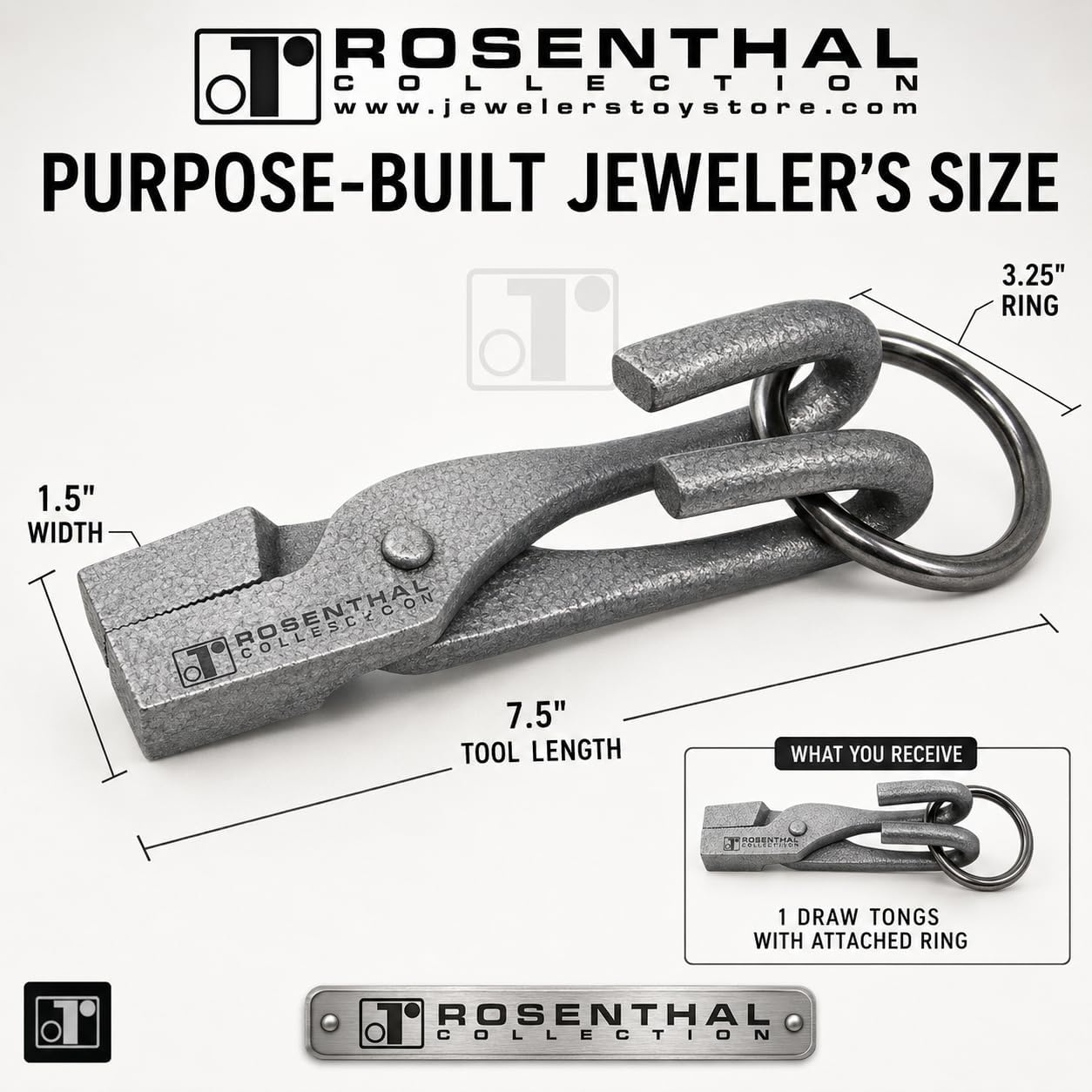 Rosenthal Collection Draw Tongs with Ring — Precision Wire Puller, Wire Drawing Tongs for Jewelry Making, Drawplates & Drawbench Use, Serrated Jaws for Secure Grip