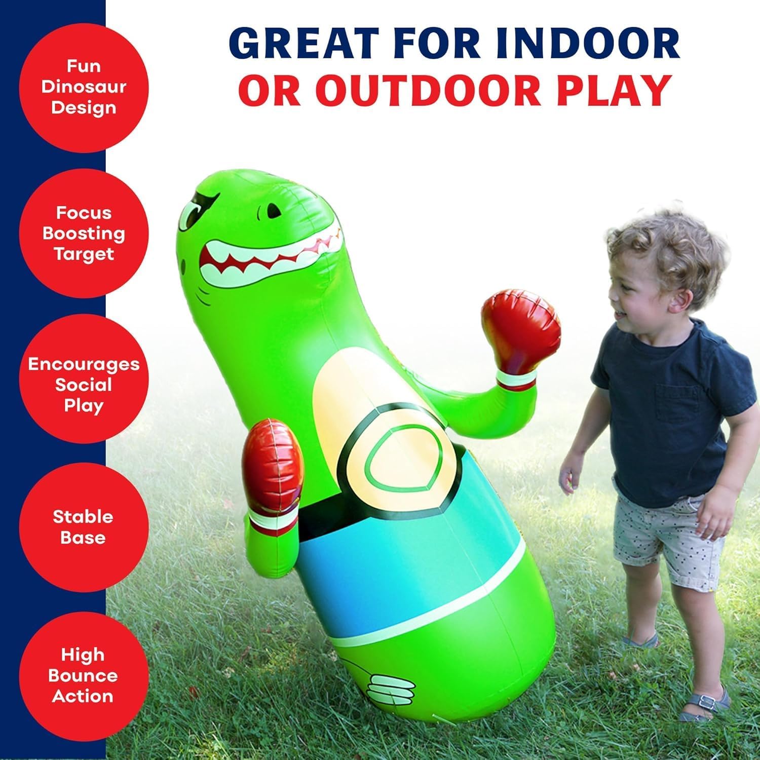 Preferred Toys 47" Inflatable Dinosaur Punching Bag for Kids - Durable Blow Up Kids Punching Bag with Bounce Back Base - Inflatable Indoor Outdoor Active Toddler Bop Play Toy image 3