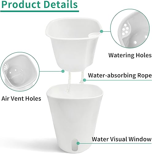 Miniatura 2 de Macetas de riego automático de 3 pulgadas, 10 juegos de macetas para plantas de interior con indicador de nivel de agua y múltiples rejillas de