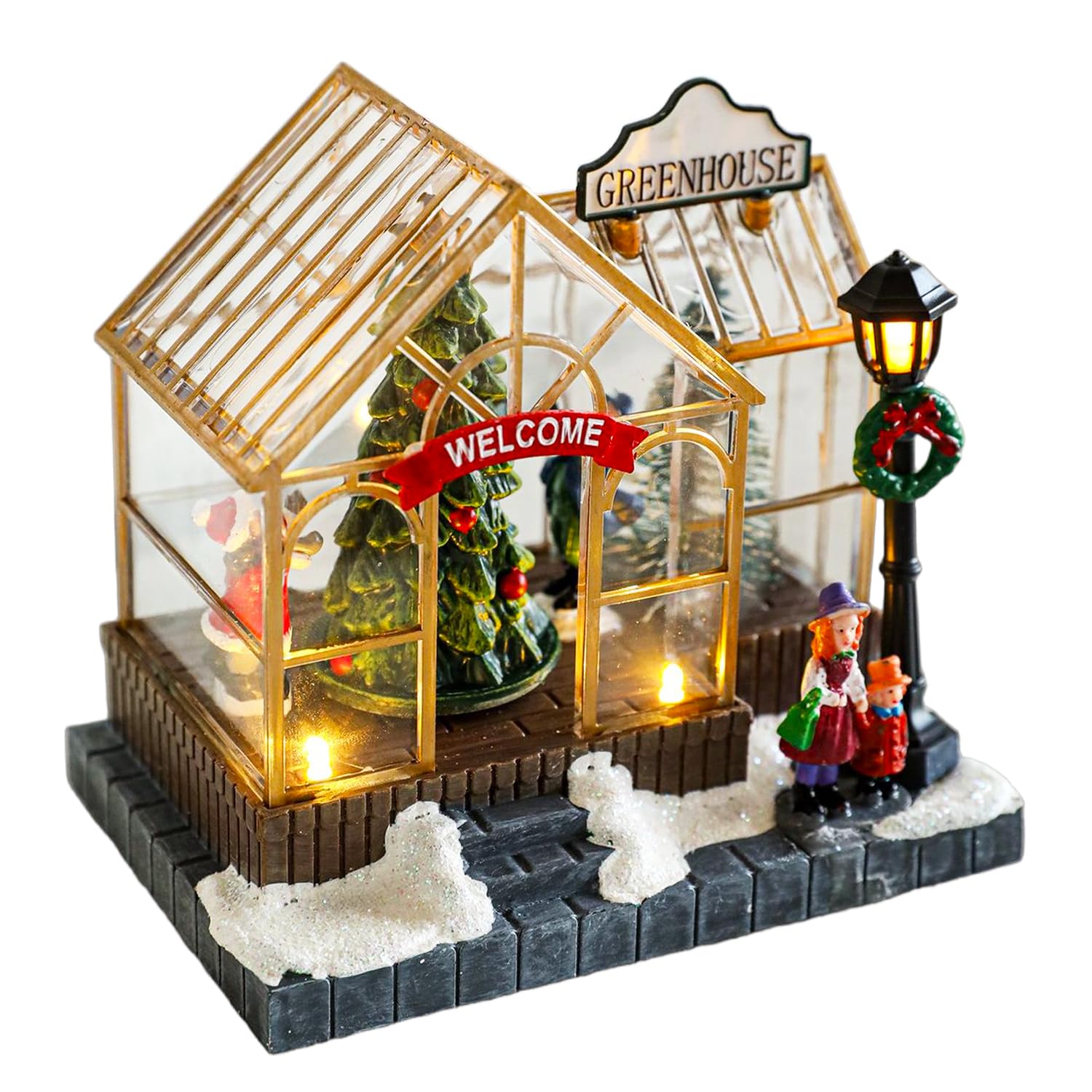 Tissting Incantevole Casa di Illuminazione Natalizia, Ornamenti Villaggio in Resina, Set di Accessorio per Natale, Luminoso Ornamenti per Vacanze Decorazioni Desktop, Kit Casa Decorazione Natalizia