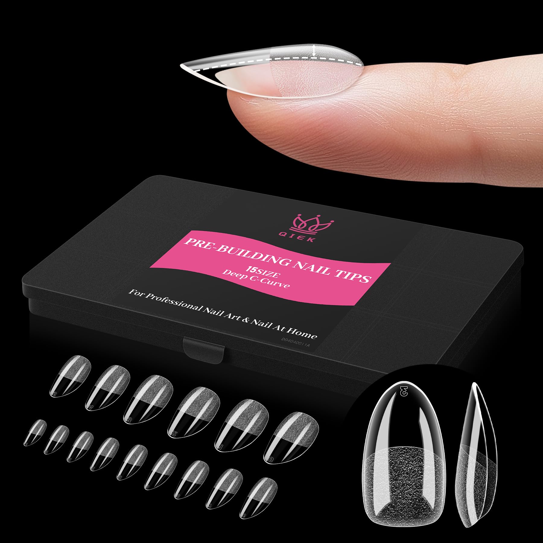 Photo 1 of Qiek Short Almond Pre-Building Nail Tips, 15 Sizes 240 PCS Pre-shaped Apex Clear Soft Press On Fake Nail Half Matte Gel Nail Extensions Strong Thick Acrylic Tip for DIY Beginners & Salon Manicure