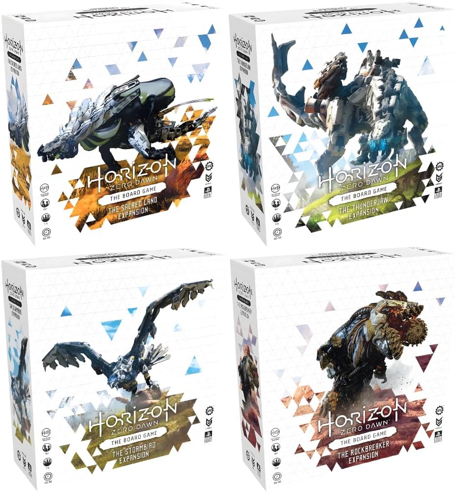 Steamforged Games, Horizon Zero Dawn The Board Game Expansion Bundle: Sacred Land, Thunderjaw, Stormbird, and Rockbreaker (4 Items)