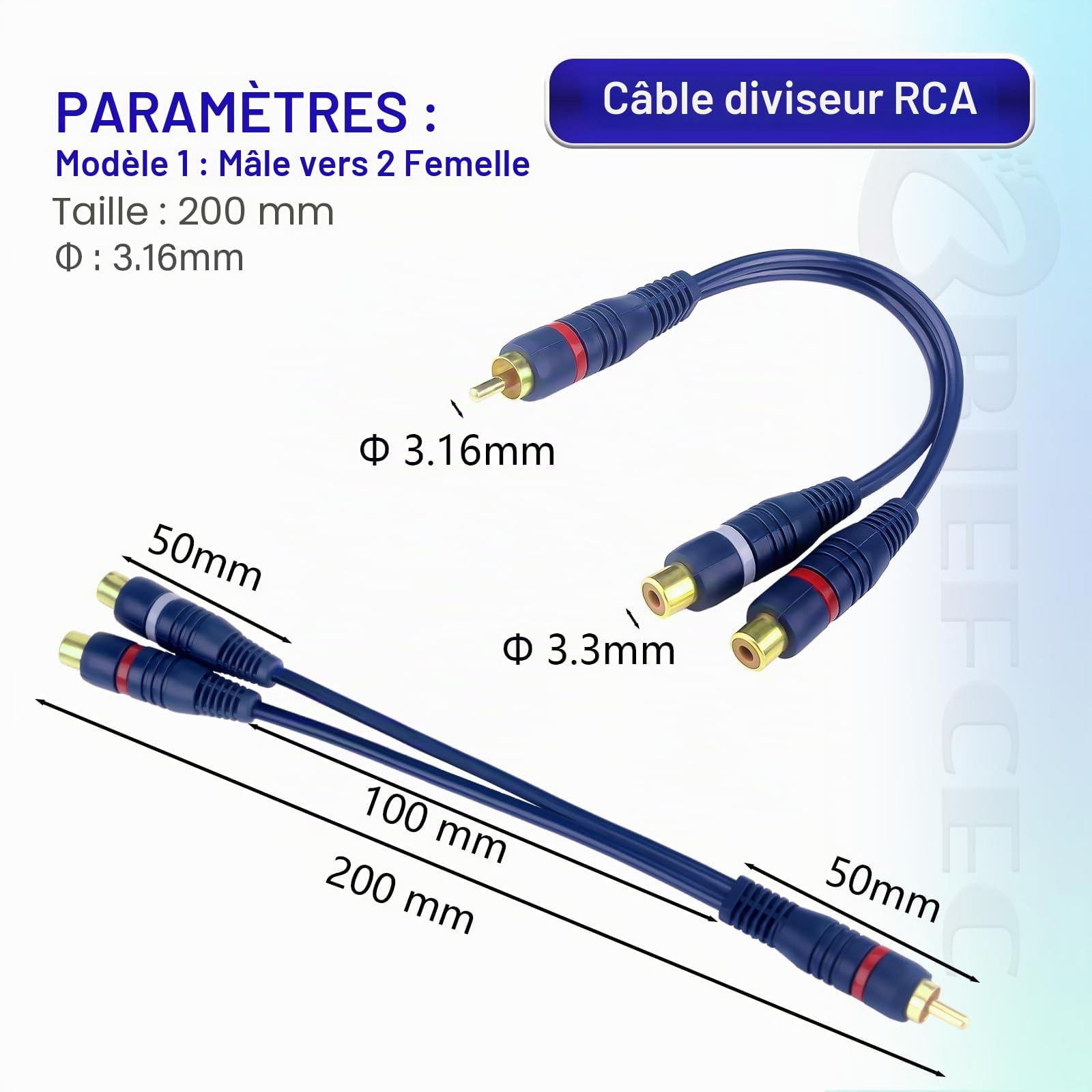 Câble Répartiteur RCA Audio Adaptateur Câble Y Cinch, 15cm RCA vers JACK 1 Mâle à 2 Femelle pour Caisson Basses, Phono, AV, Audio, Subwoofer Voiture(2Pack, Bleu)