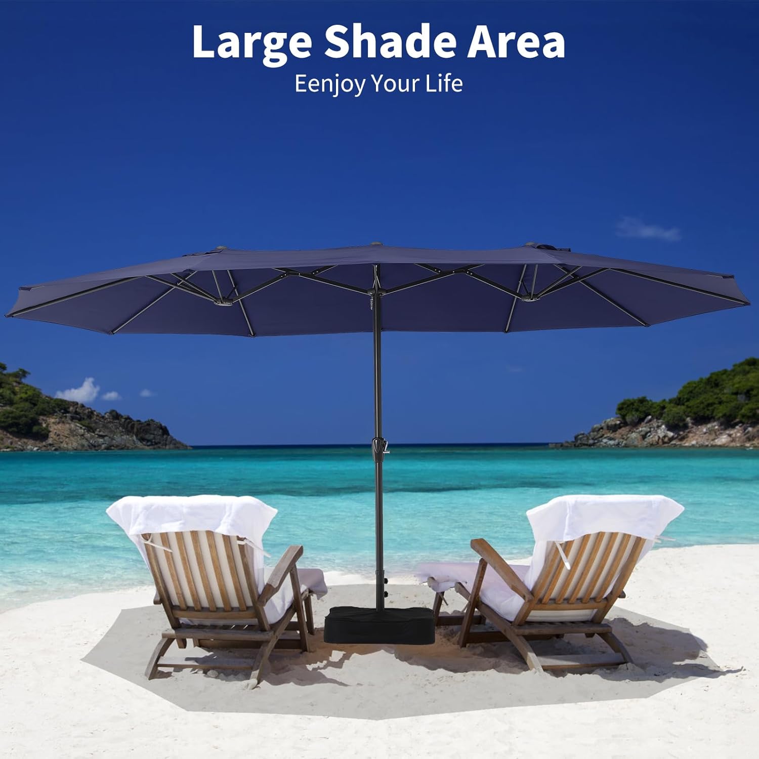 15FTx9FT Large Patio Umbrellas,Patio Double-Sided Umbrella With Base and Crank,Outdoor Rectangle Market Umbrella for Patio, Lawn & Garden and Poolside