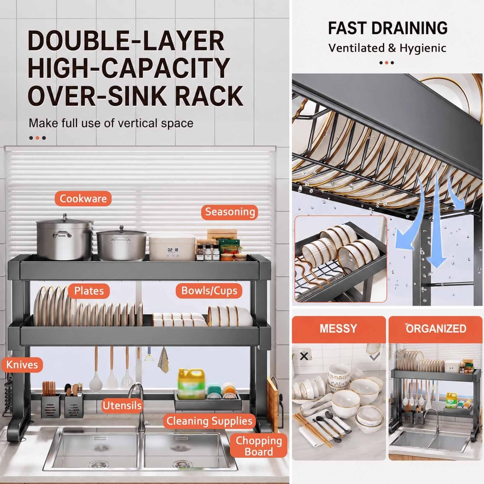 Scolapiatti Sopra Lavello ,Organizzatore Multifunzione Cucina Salvaspazio