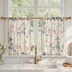 MYSKY HOME Rideaux en lin floral 84 Longueur de pouce 2 Panneaux Set fleur de printemps motif semi-sheer filtre de lumière vie privée ferme Grommet rideaux pour salon / salle à manger, jaune, W52 x L84, Pack-2