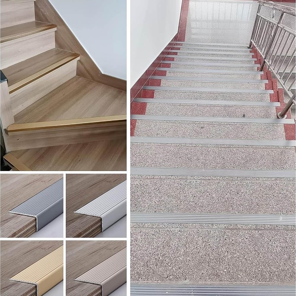 L-Sd - Protector de escalera de metal, tira antideslizante para peldaños interiores y exteriores, cubierta segura para peldaños de escalera, fácil de instalar