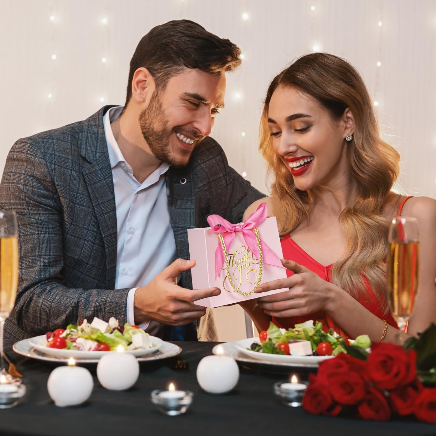 DECHISY 50 Pack Small Thank You Bags with Handle, 5.5x 2.5x4.7 Inch, Pink Gift Bags for Bridal Shower, Birthday Party, Baby Shower, Wedding - Image 6