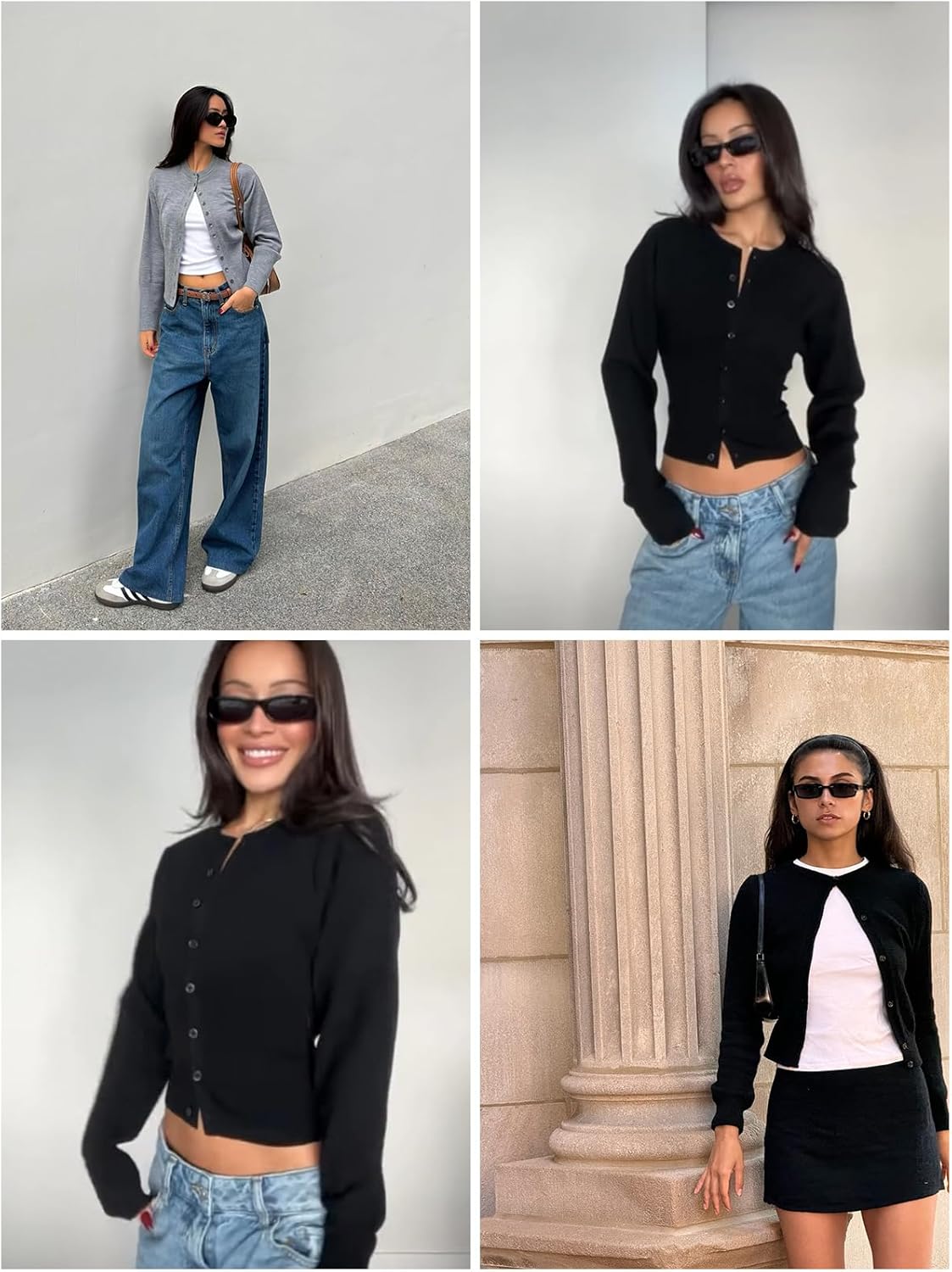 Womens Casual Cropped Sweaters Fall Button Down V Neck Long Sleeve Pullover Ribbed Knit Slim Fit Cardigan - Image 3