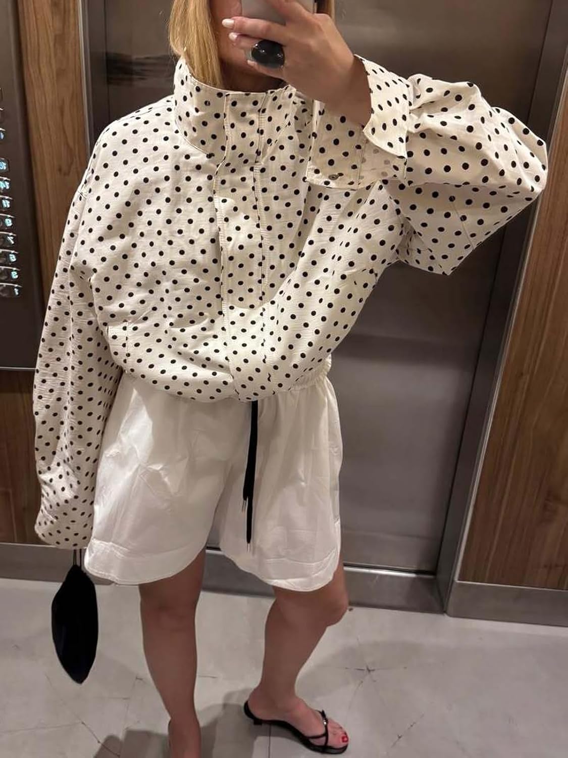 Polka dot Jacket Woman Zip up Cropped Jacket Spring Coat Ladies Going Out Outfits Casual Short Jackets for Women