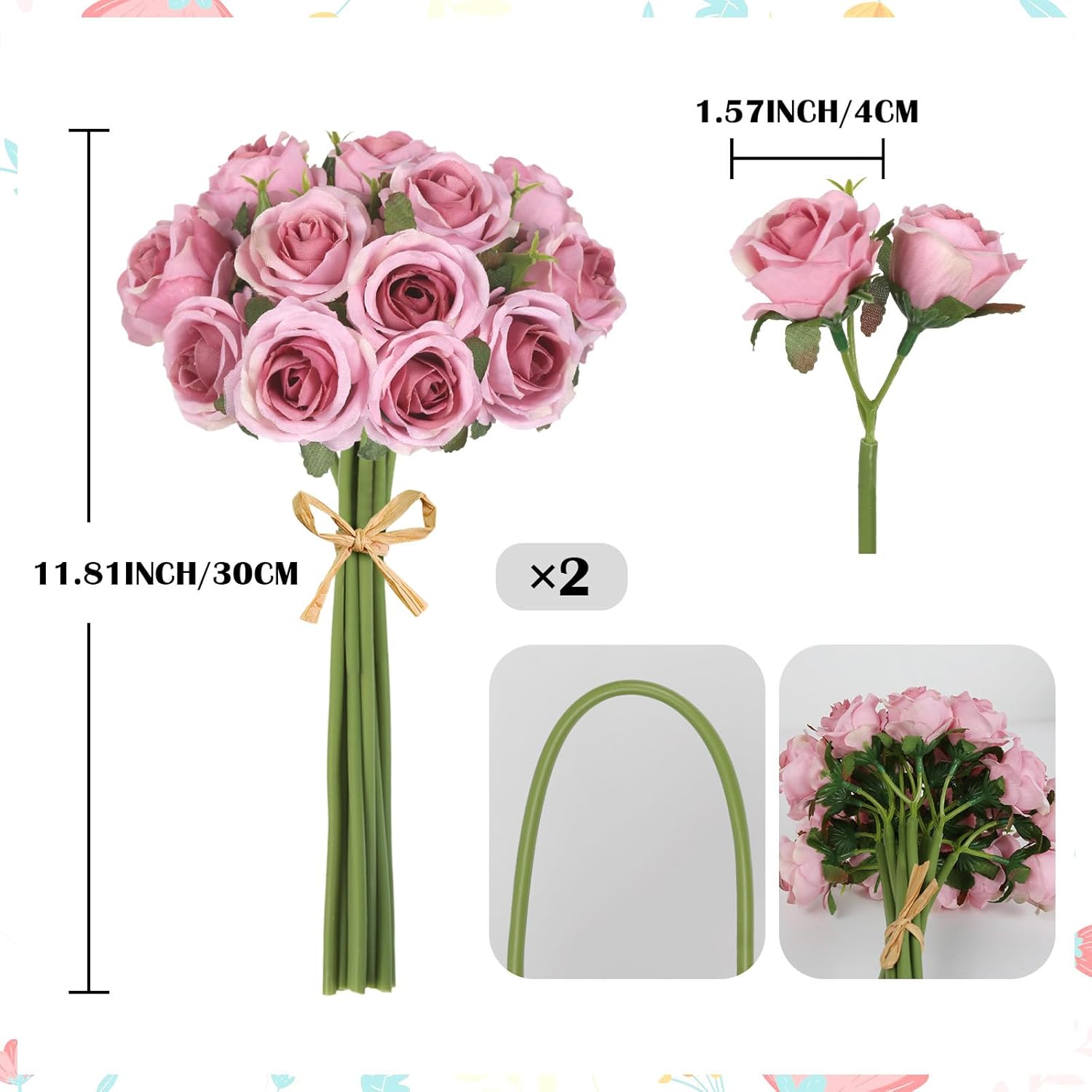 Pink Roses Artificial Flowers Silk Flowers 18PCS Mini Fake Roses Bouquet 12 in for Wedding Bridal Shower Floral Arrangements Party Home Table Decor(Pink) - Image 2