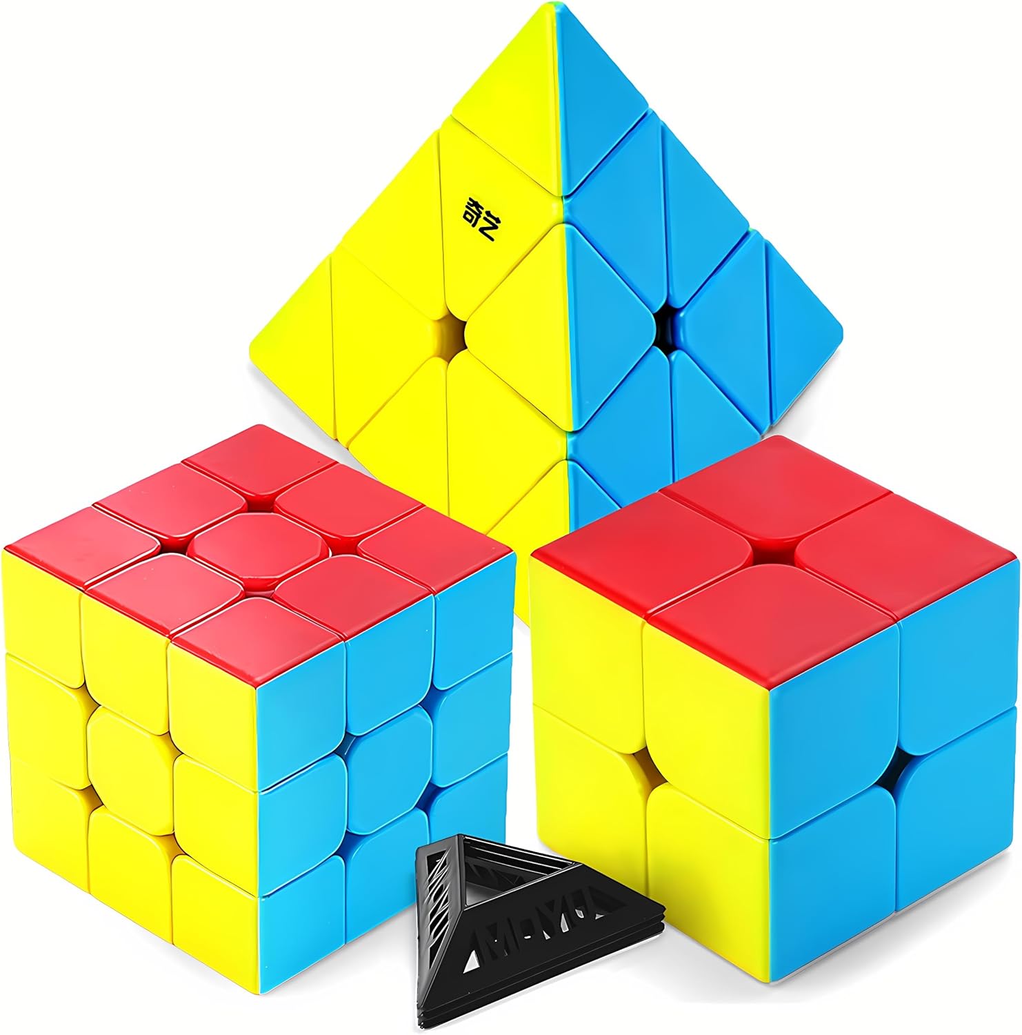 Speed Cube Set 3 Pack Magic Cube | Includes 2x2 Cube,3x3 Cube, Pyraminx Cube | Stickerless Puzzle Cube Bundle for Kids & Adults