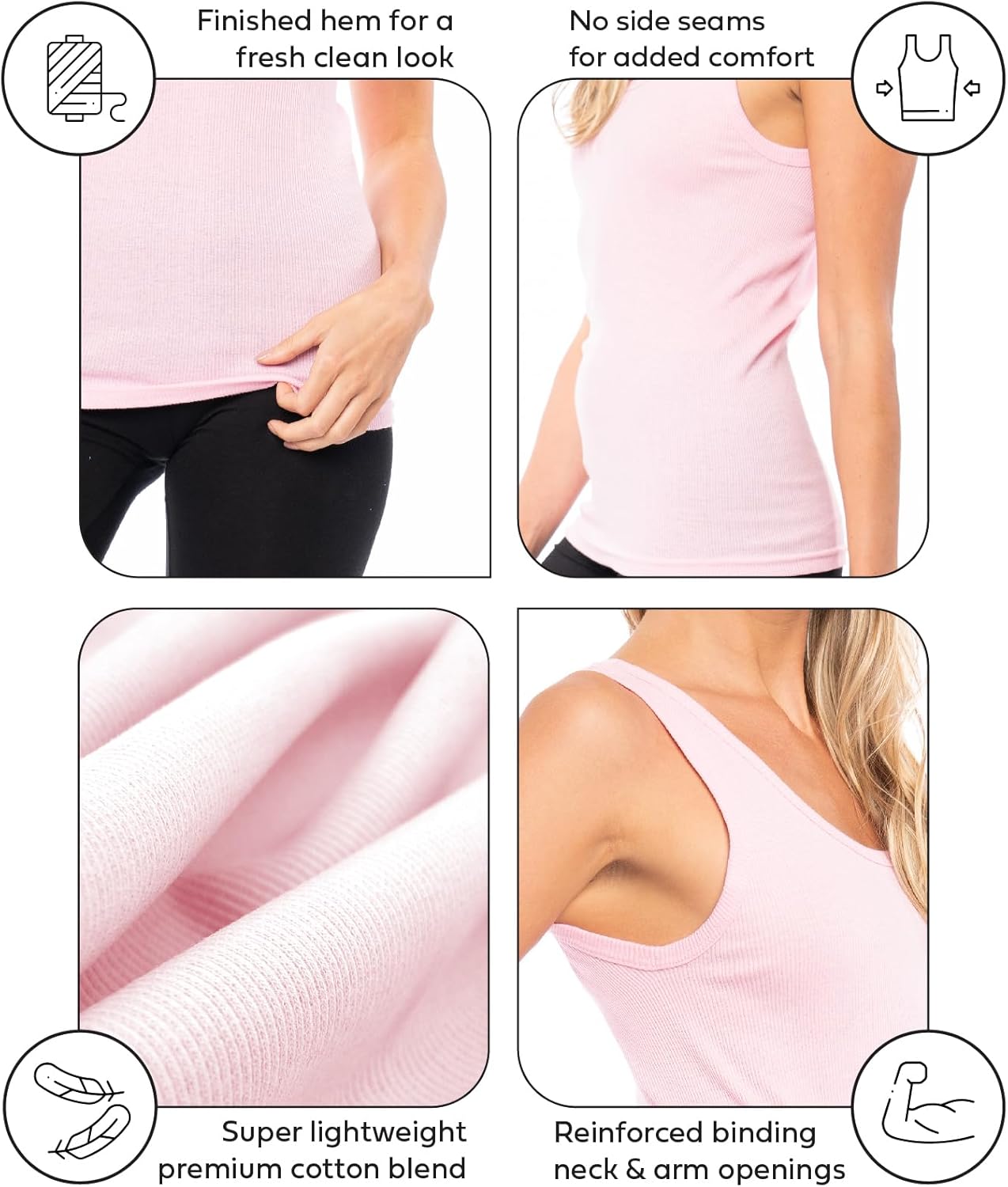 Sexy Basics Women's Knit Rib Tank Tops | Lightweight Cotton Blend Sport Cami | Multi Pack Colors - Image 4