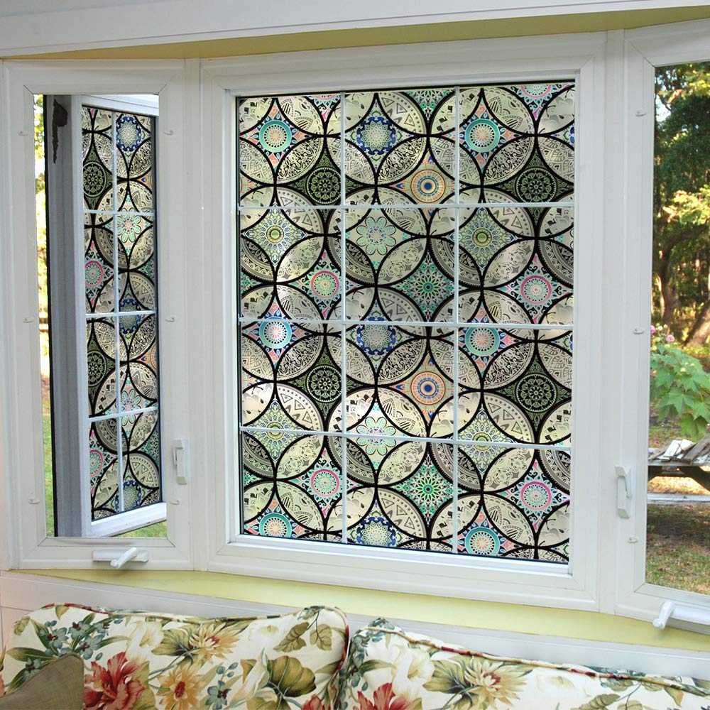 dktie Fensterfolie, Vinyl, nicht klebend, Sichtschutz, Buntglas-Fensterfolie für Badezimmer, Dusche, Tür, Hitze, Cotrol Anti-UV, 90 x 200 cm