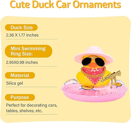 Miniatura 2 de wonuu Decoración de pato de goma para automóvil, accesorios de decoración de tablero de instrumentos de pato vaquero occidental con mini anillo de