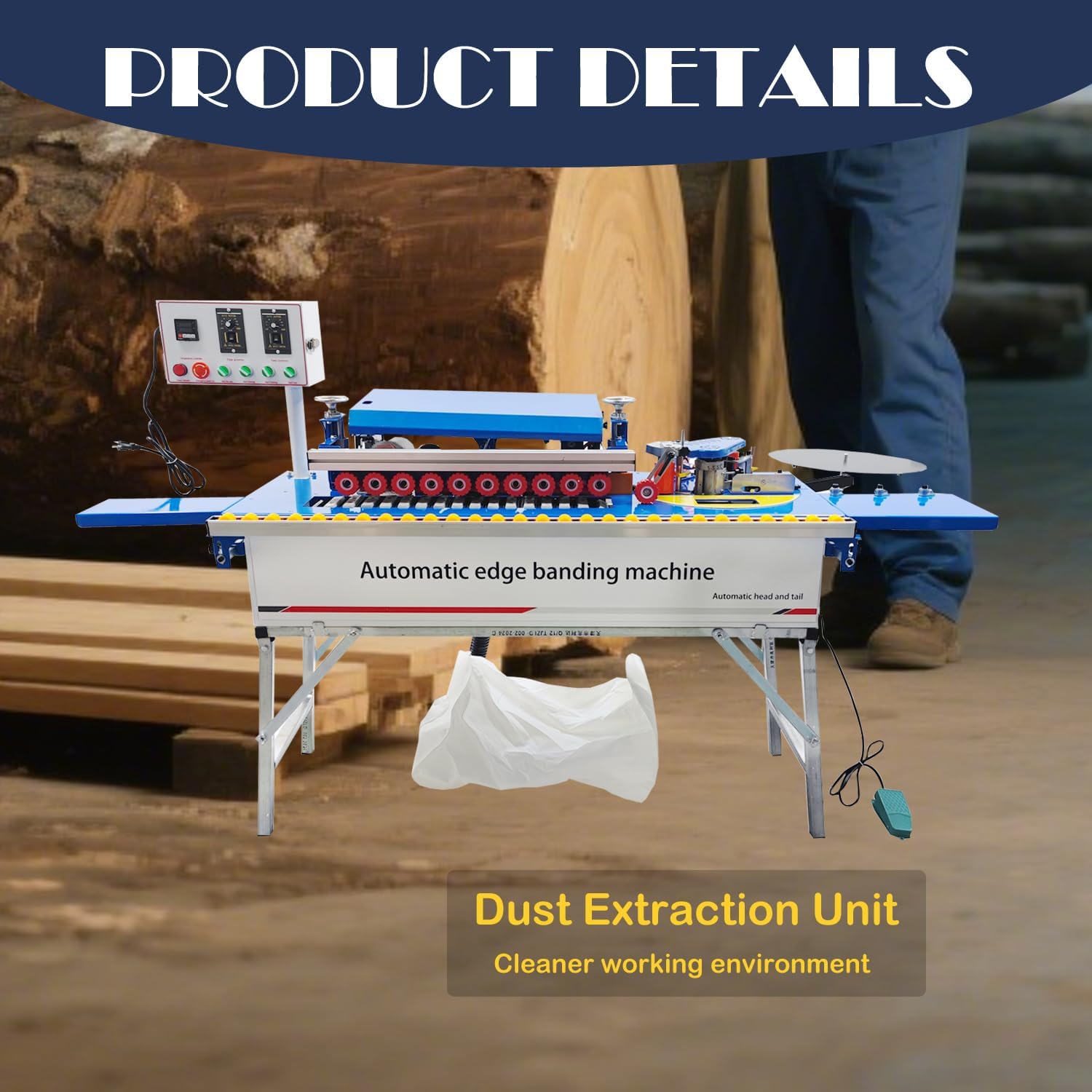 Woodworking Edge Banding Machine Automatic Edge Bander Machine 0-6m/min Adjustable Speed Curve & Straight with Double-Side Trimming/Glue Coating 110V