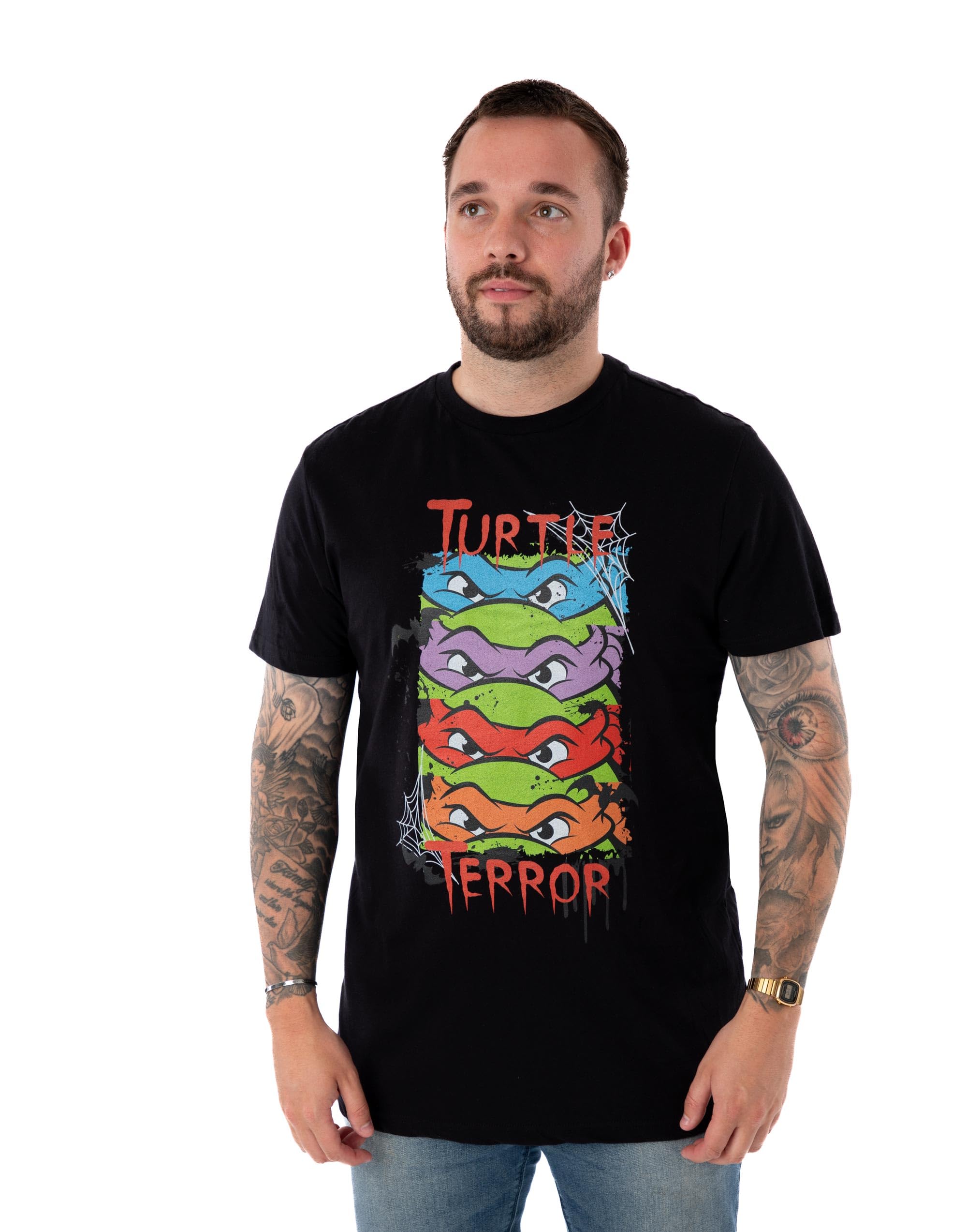Teenage Mutant Ninja Men's Black Turtles T-Shirt | Turtle Terror Halloween Graphic Tee For Adults | Tmnt Vintage Lightweight Short Sleeve Top | Seasonal Cartoon Gift For Him