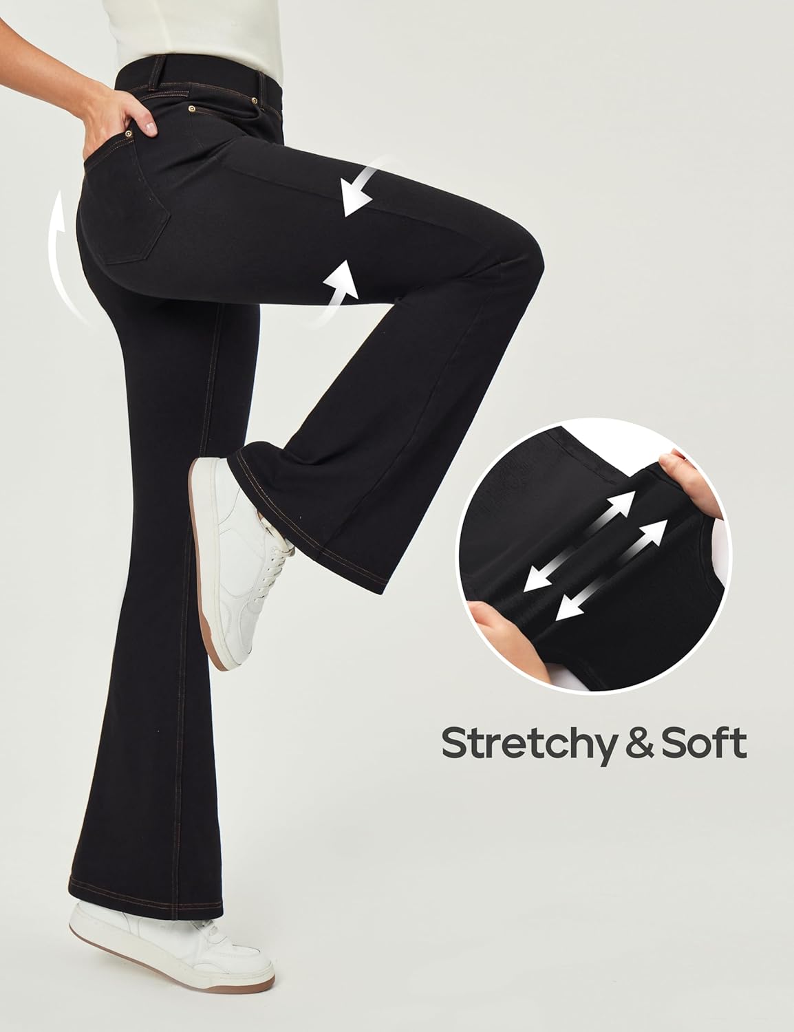 Heathyoga Stretchy Bell Bottom Jeans for Women Trendy Pull On Bootcut Flare Jean Leggings Jeggings for Women with Pockets - Image 3