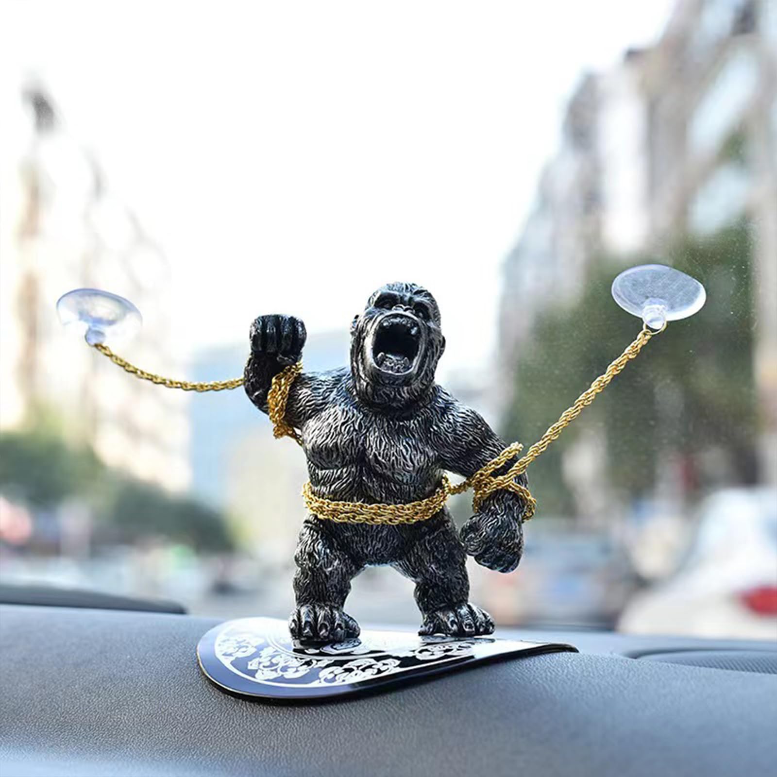 Gorilla Car Accessories Dashboard Decorations, Car Decorations with Non-Slip Mat & Gold Chain, Gorilla Car Interior Desk Ornaments Fish Tank Decorations Home Aquarium Decor