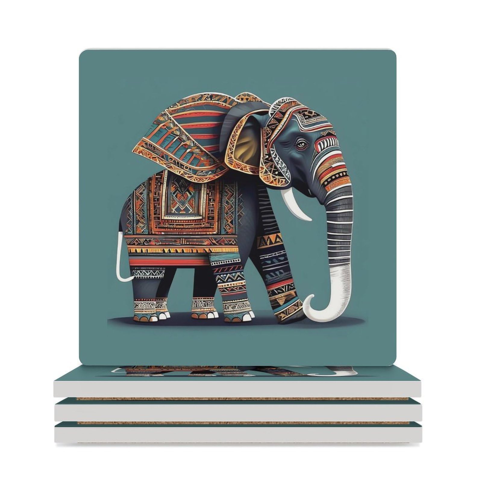 Dessous de verre en céramique éléphant aztèque carré avec base liège
