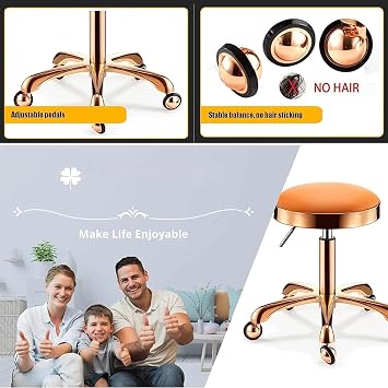 Rolling Stool with Stainless Steel Wheels, Adjustable Heavy Duty Swivel Chair for Kitchen, Office, Lab, Massage