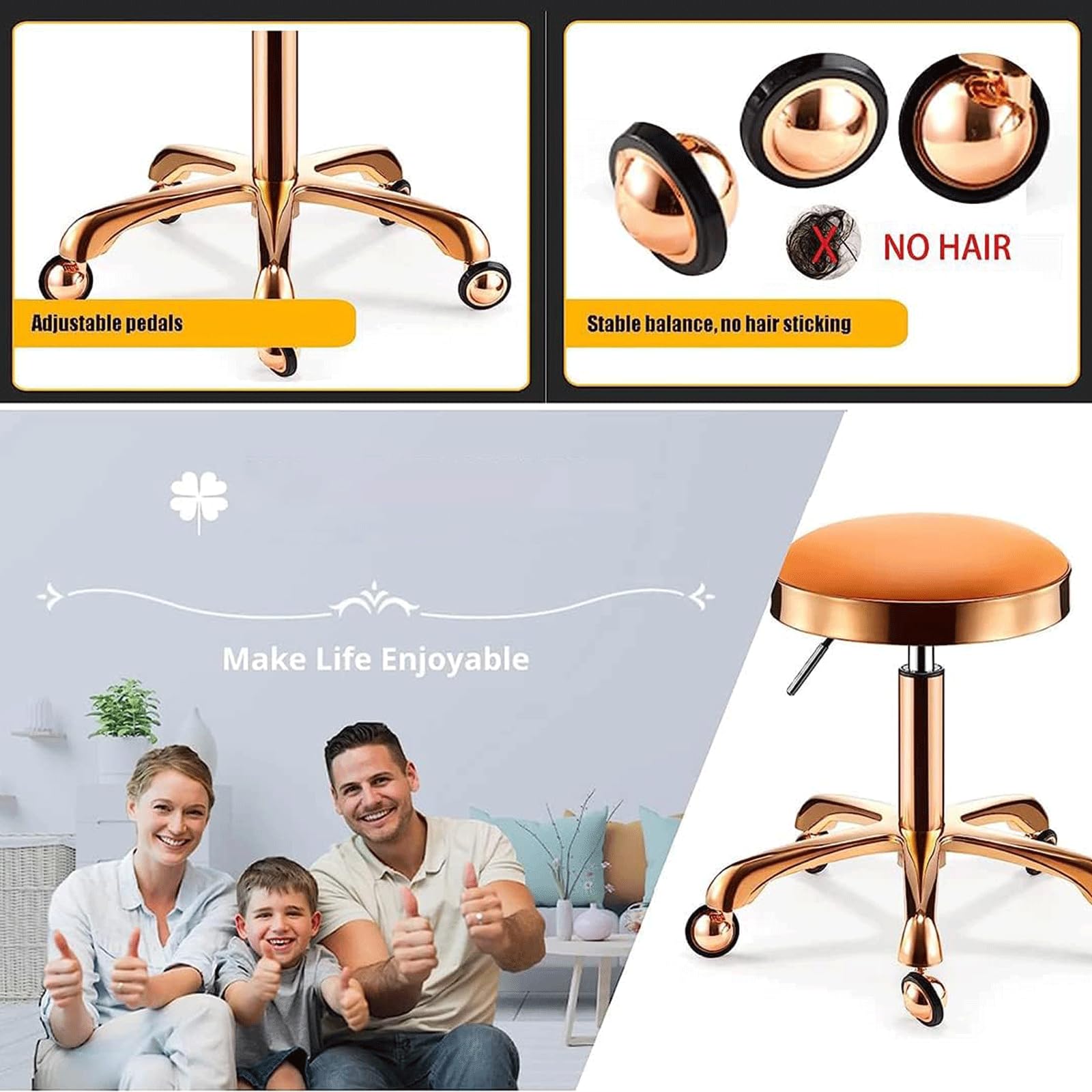 Taburete ajustable de cuero con ruedas, silla giratoria resistente con ruedas de acero inoxidable para cocina, oficina, dibujo y uso en laboratorio, taburete perfecto para salón de belleza