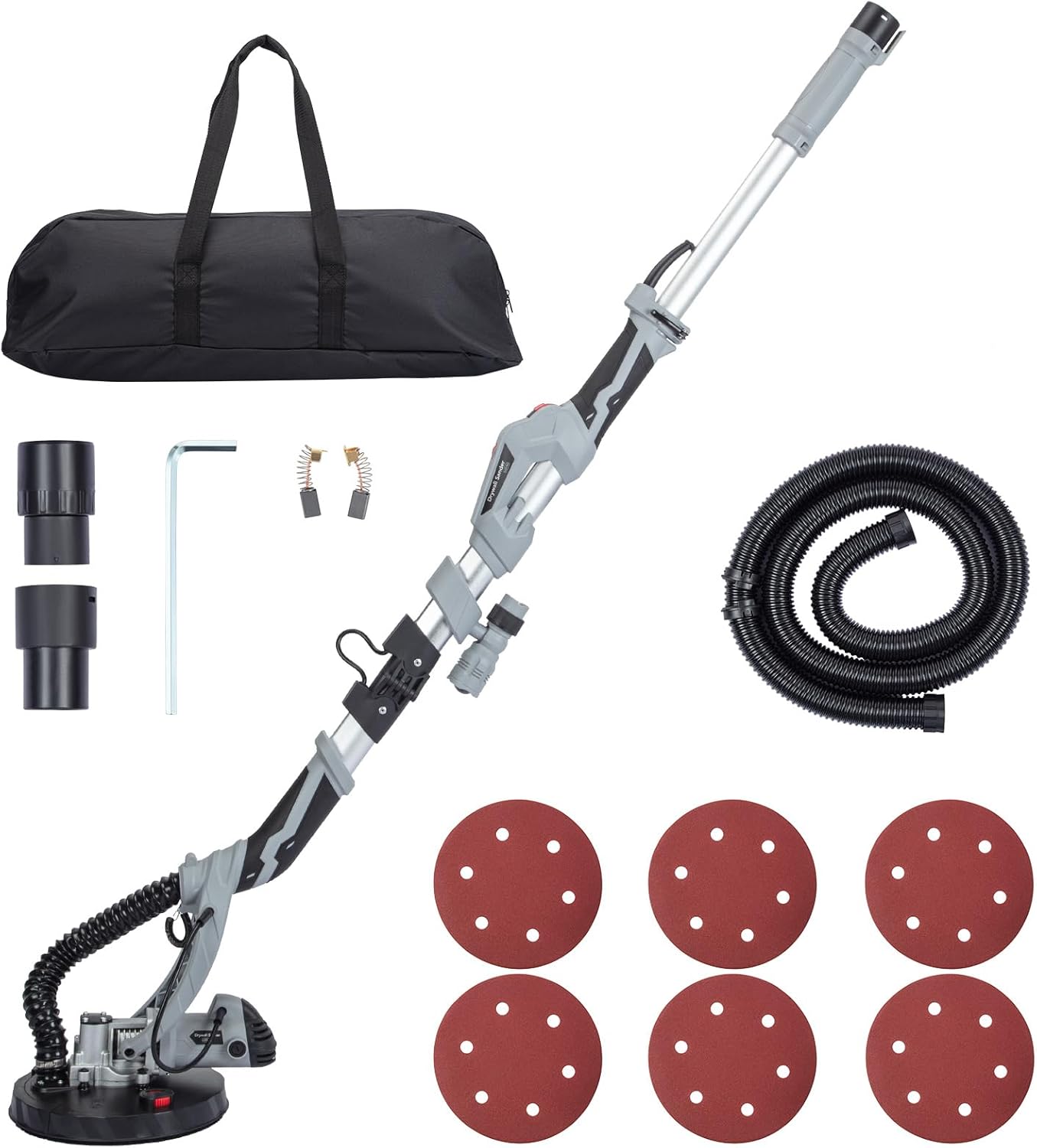 Drywall Sander, Drywall Tools with Vacuum, 710W Electric Motor Sander with 6.6FT Dust Hose, Variable Speed 800-1700RPM, LED Light, Foldable & Extendable Handle, 6 Pcs Sanding Discs, Handbag